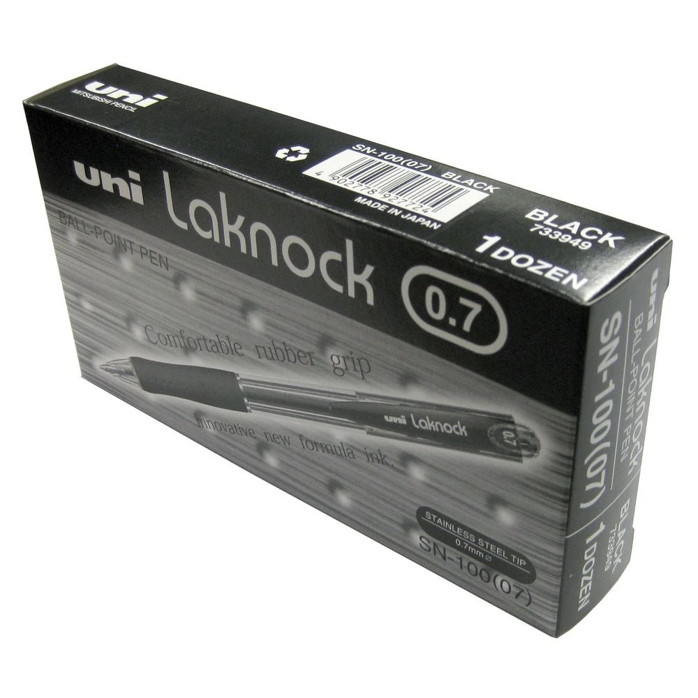 2 Uni Laknock Fine Retractable Ballpoint Pens Black 12 Pack, 2 of 4