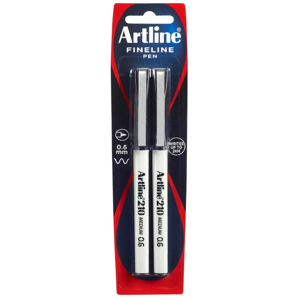 1 Artline 210 Fineliner 0.6mm Black 2 Pack, 1 of 2