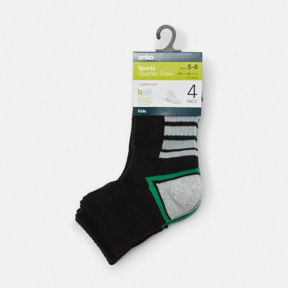 3 4 Pack Active Kids Quarter Crew Socks BLUE, GREEN, 3 of 3