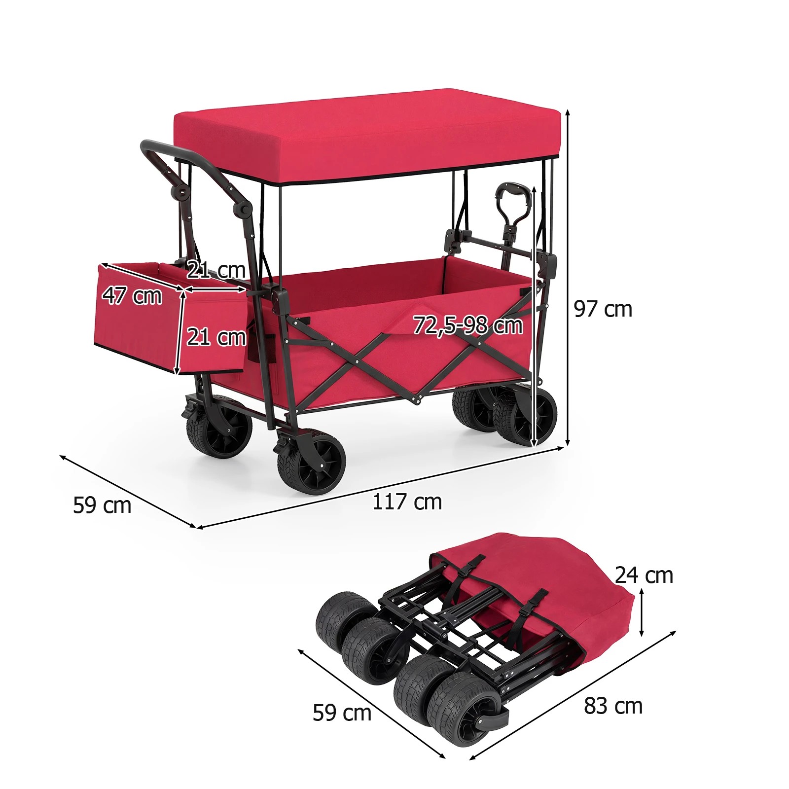 5 Costway Folding Wagon Garden Cart Utility Trolley Outdoor Top Canopy Trailer w/Adjustable Handles - Red, 5 of 5