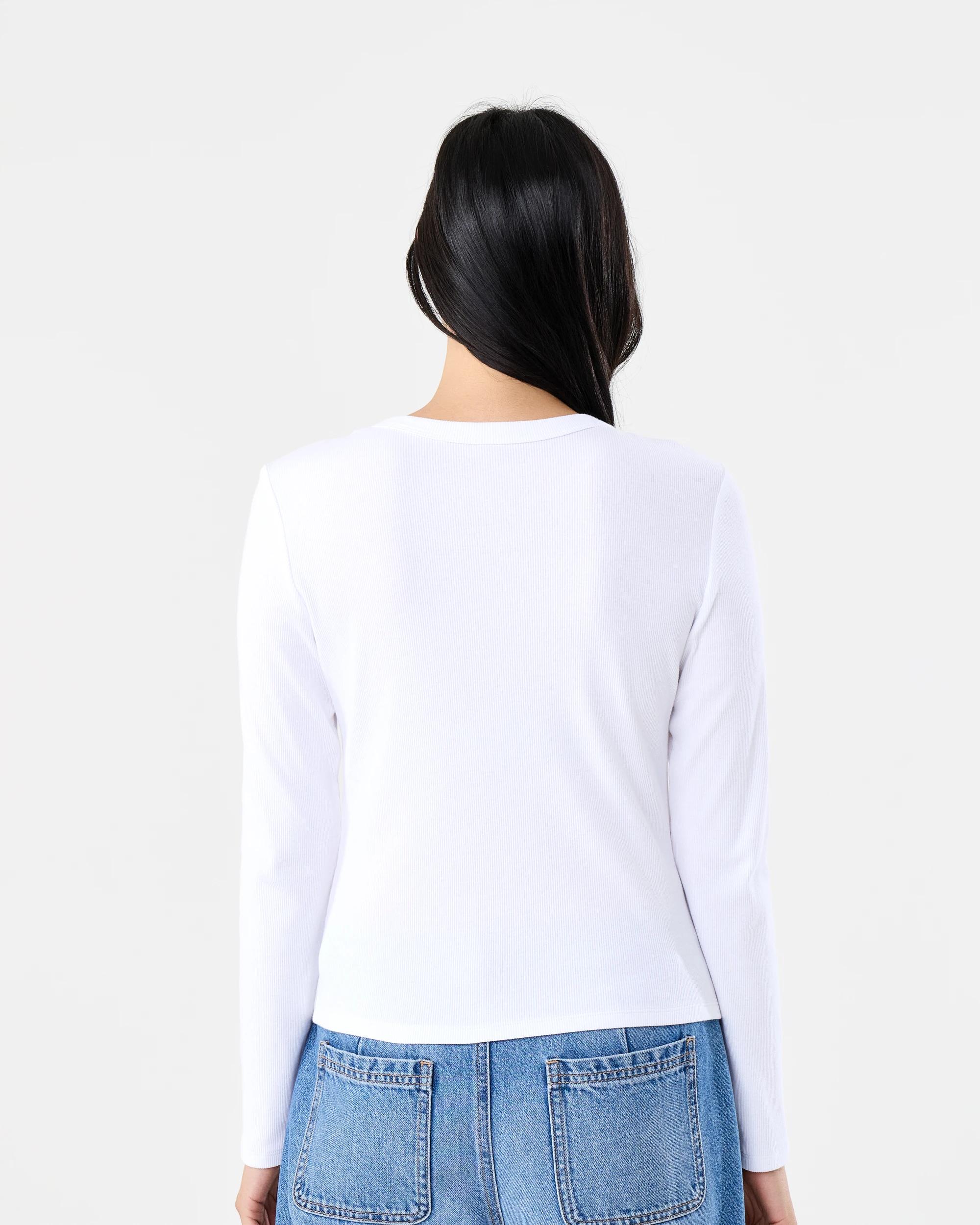 3 Long Sleeve Rib Henley Top White, 3 of 6