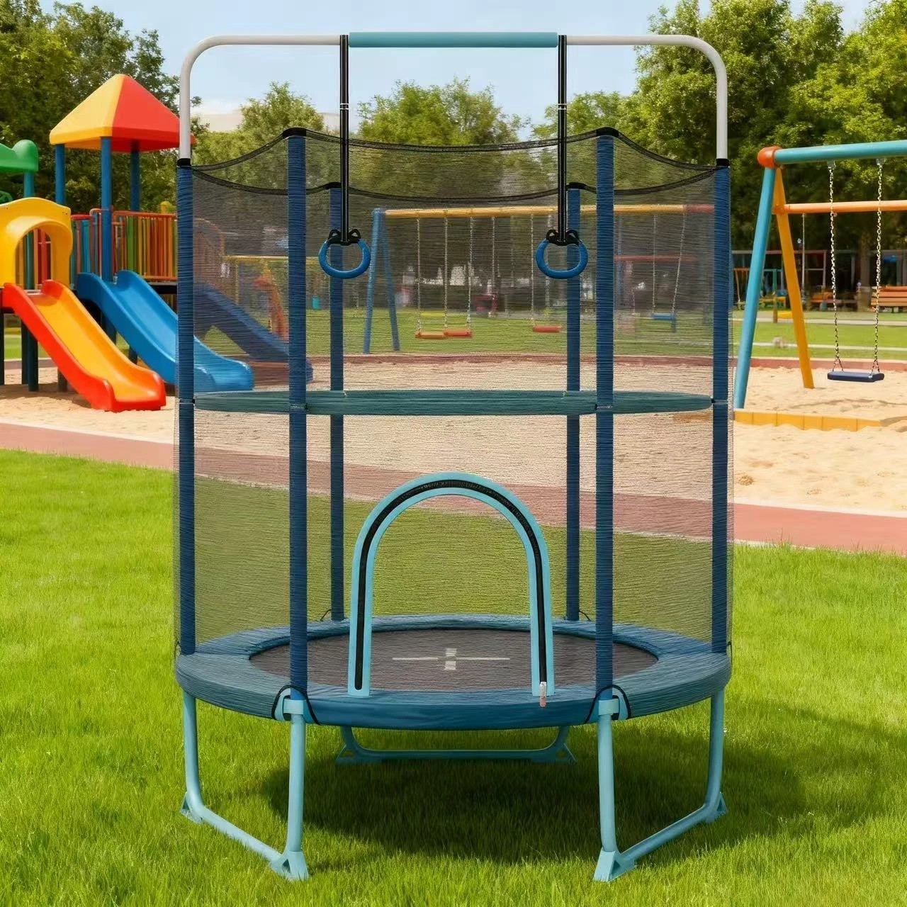 3 Costway 215cm Trampoline Recreational Trampoline w/Gymnastic Bar & Rings - Blue, 3 of 3