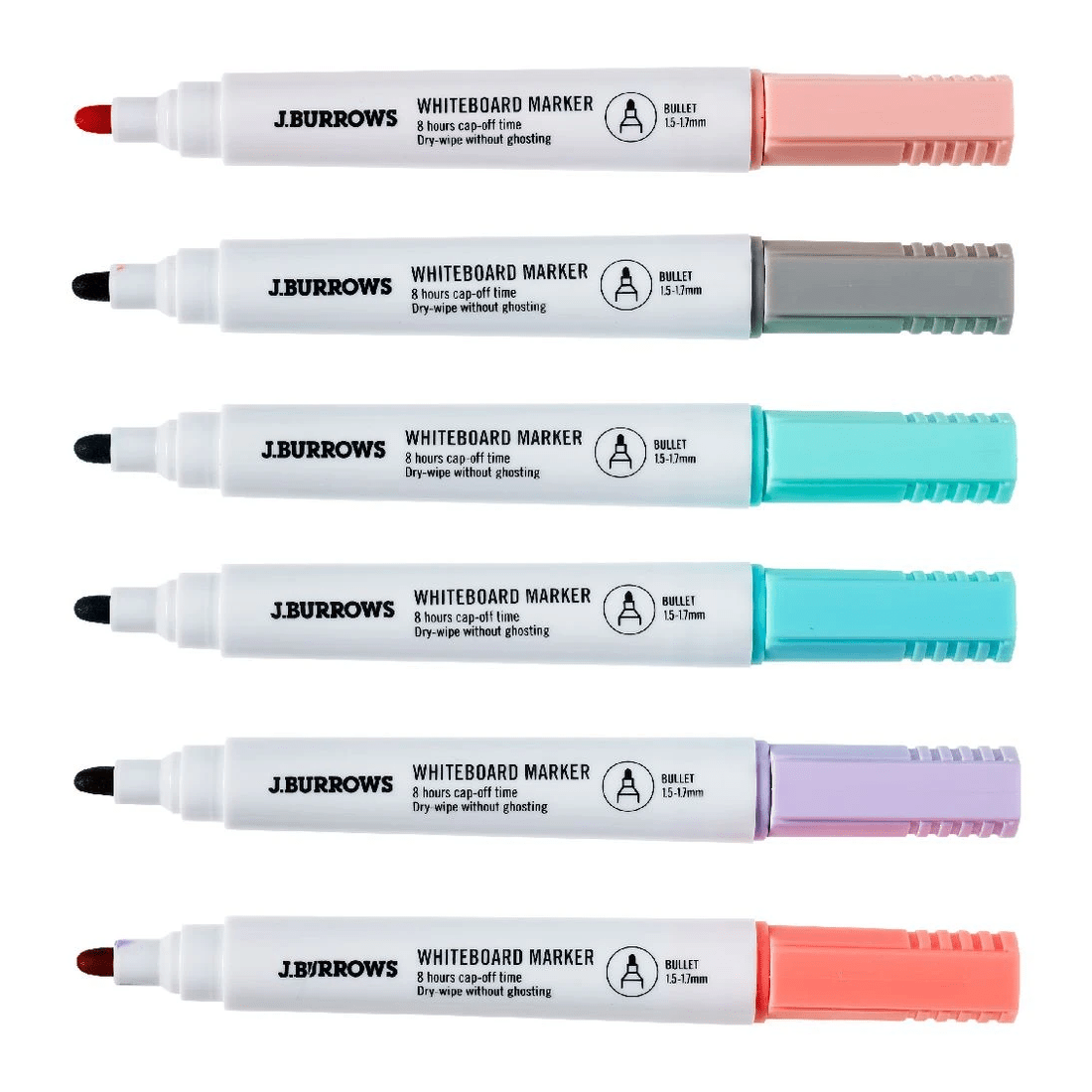 2 J.Burrows Whiteboard Markers Bullet Pastels 6 Pack, 2 of 3