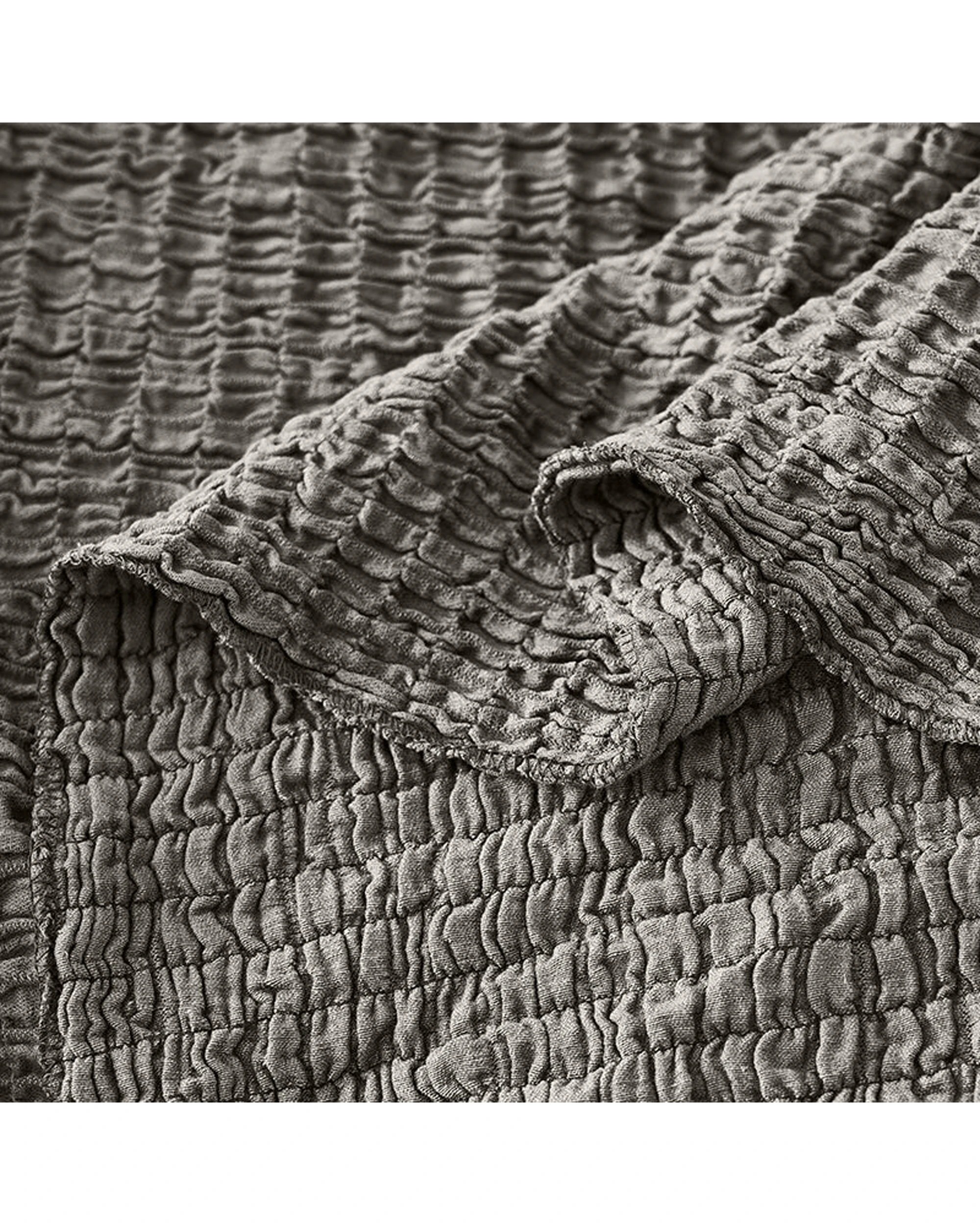 8 Cotton More Corrugated Seersucker Blanket Throw 150x200cm - Brown, 8 of 8
