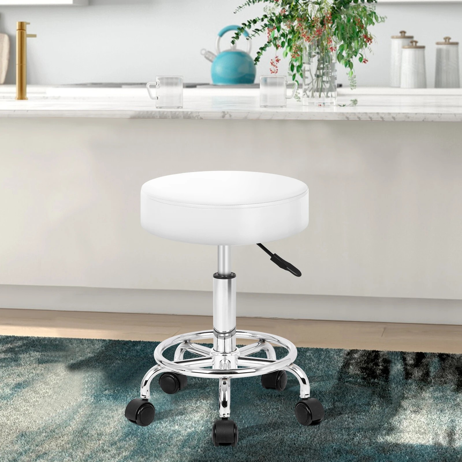 3 Alfordson 2x Salon Stool Round Swivel Barber Hair Dress Chair Gas Lift - White, 3 of 10