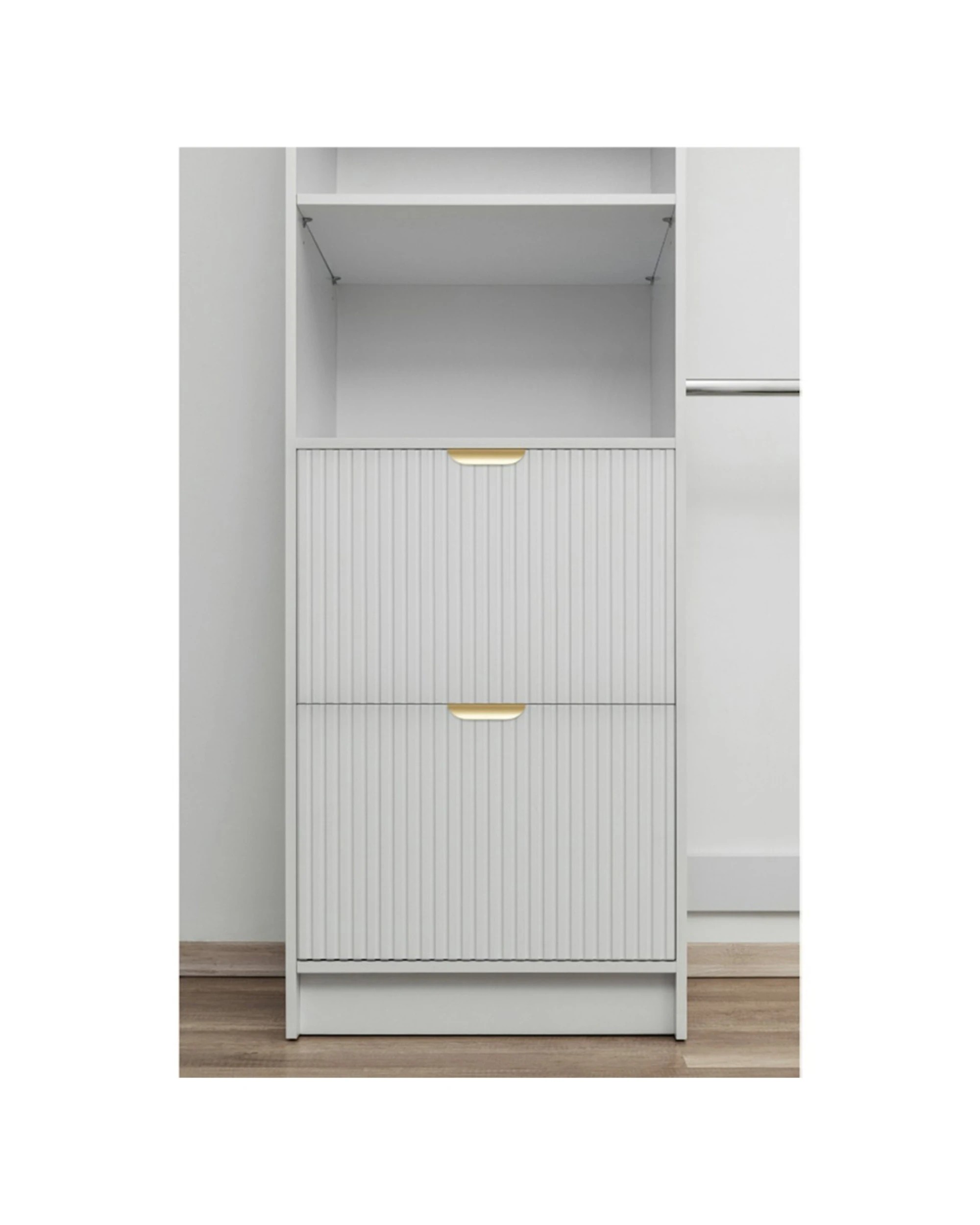 3 European Cabinetry Basel Walk In Wardrobe Kit Fluted Brass Round Handle - White, 3 of 4
