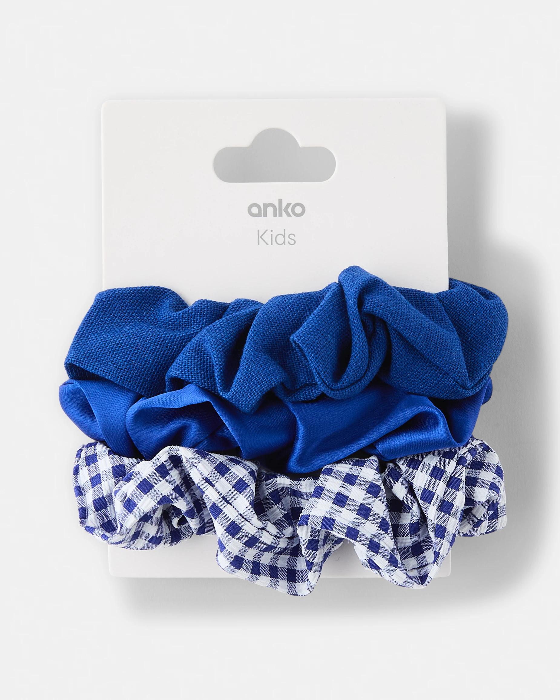 4 3 Pack Gingham Hair Scrunchies Royal Blue, 4 of 4