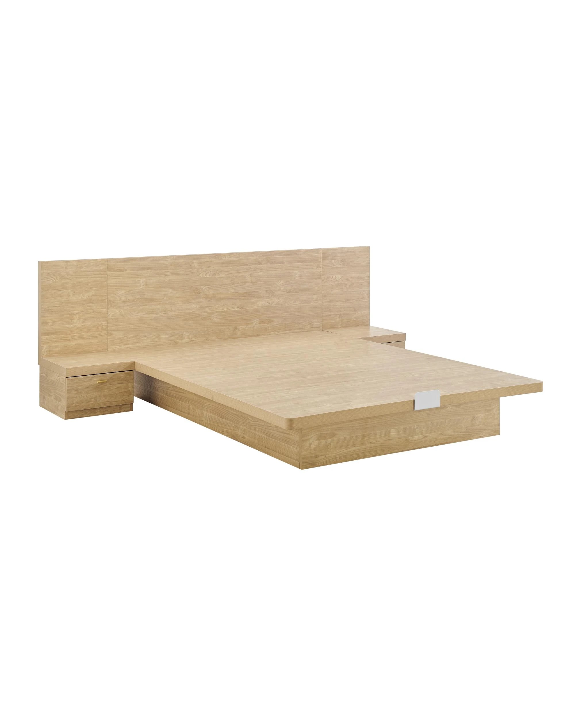 1 Kodu Gas Lift Queen Bed with Underbed Storage and Bedside Tables Oak Look - Natural, 1 of 10