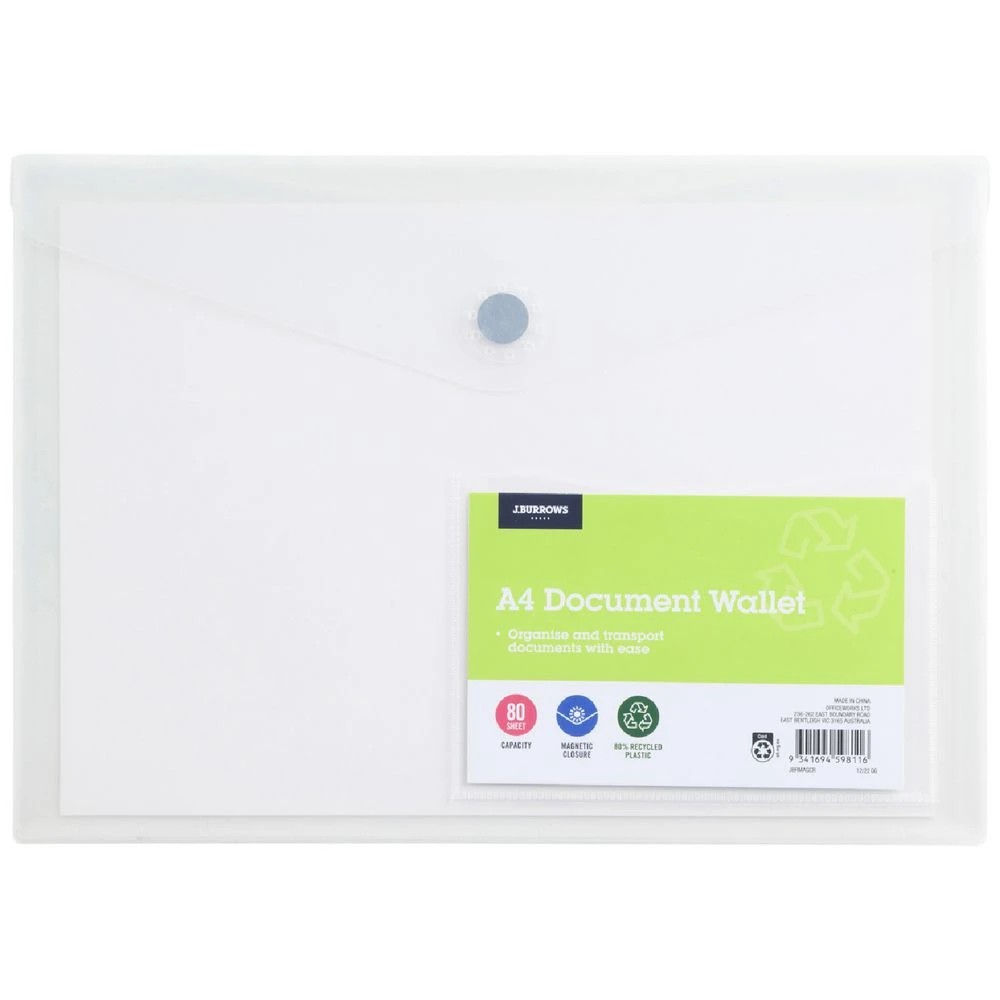 1 J.Burrows A4 Document Wallet Magnetic Closure Clear, 1 of 4