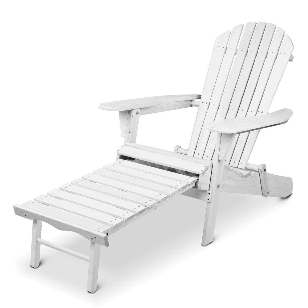 1 Gardeon Sun Lounge Outdoor Chairs Wooden Foldable Patio Furniture Adirondack - White, 1 of 6