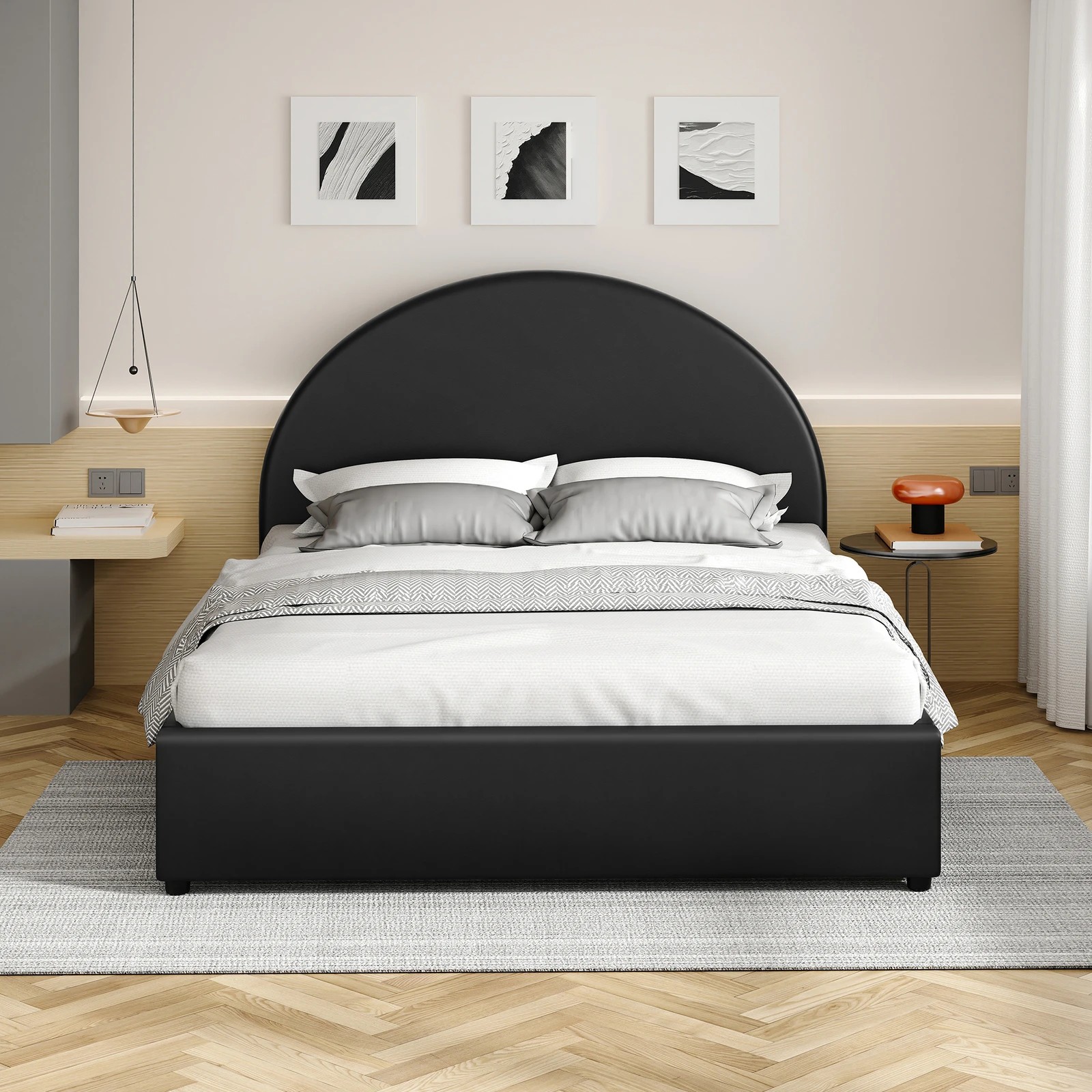 3 Alfordson Bed Frame King Size Gas Lift Base With Storage Leather Howell - Black, 3 of 10