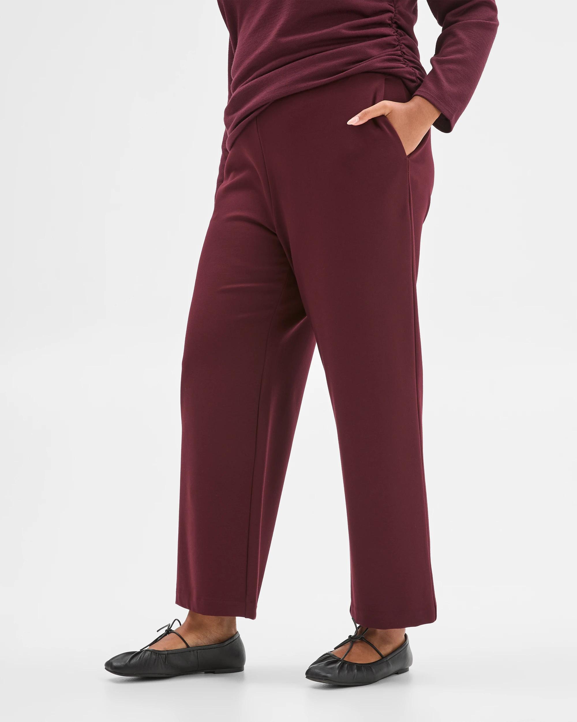 1 Target Curve Plus Size Crop Length Wide Leg Ponte Pants PINOT BURGUNDY, 1 of 6