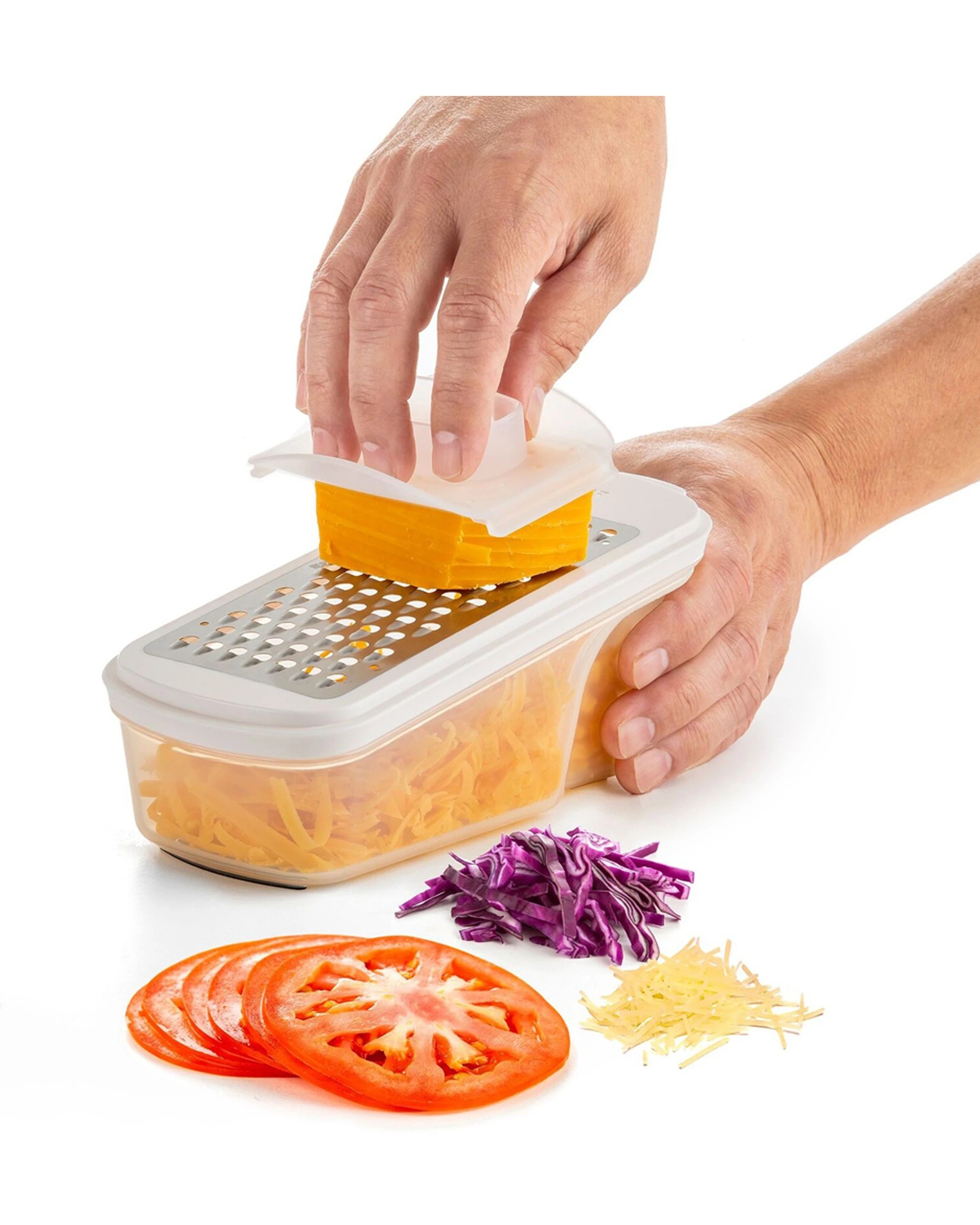 2 Progressive 24cm All-in-One Stainless Steel Plastic Grate Slice Store Set - Multi, 2 of 6