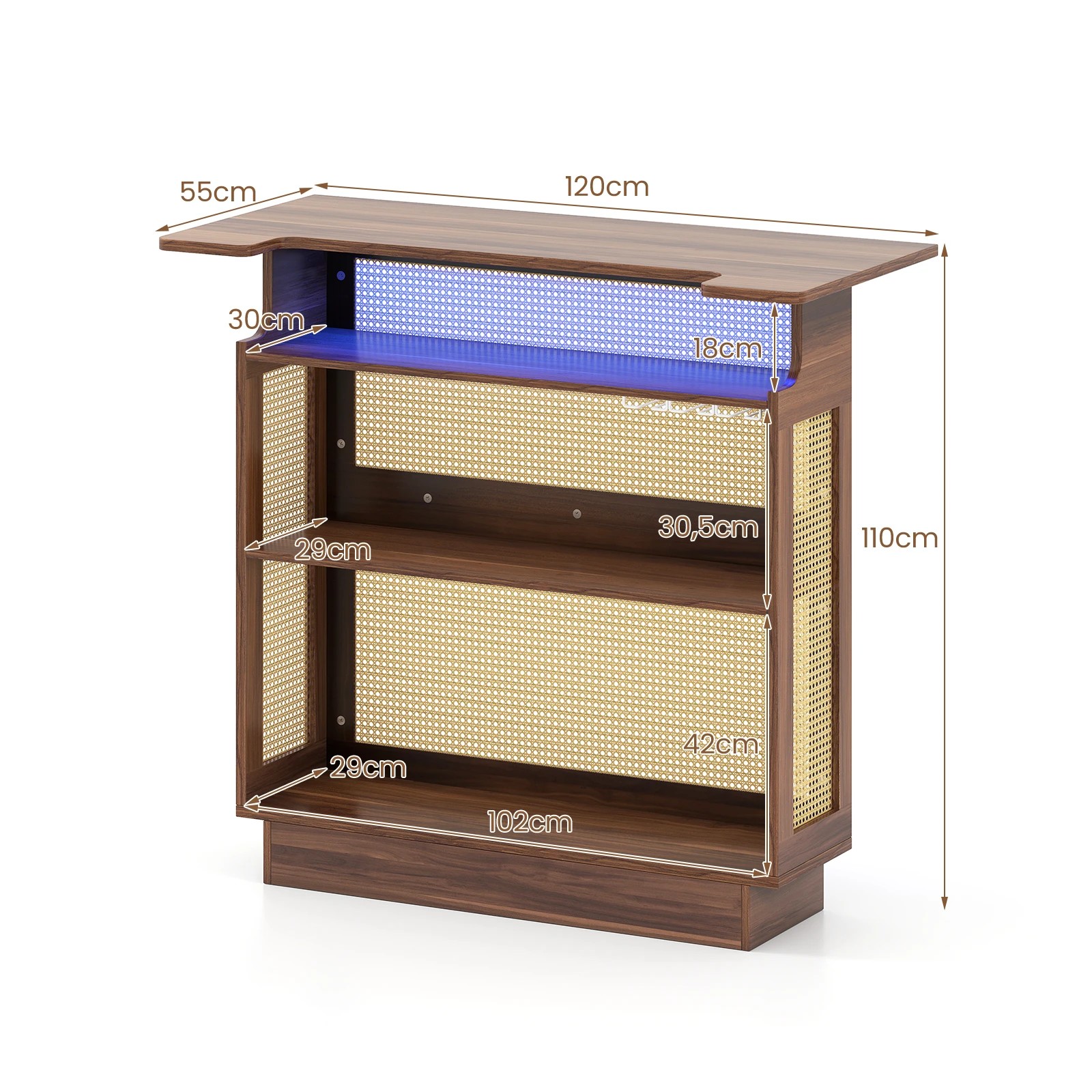 5 Costway 4-Tier Rattan Bar Table LED Wine Counter Cabinet Home Pub Unit - Brown, 5 of 5
