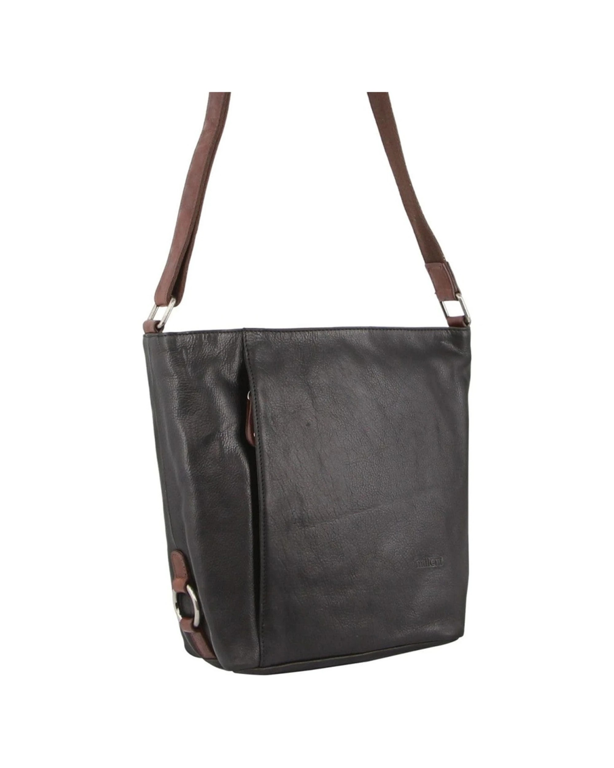 4 Milleni Women's Nappa Leather Shoulder Crossbody Bag With Zip 27x30cm Cognac - Black, 4 of 6
