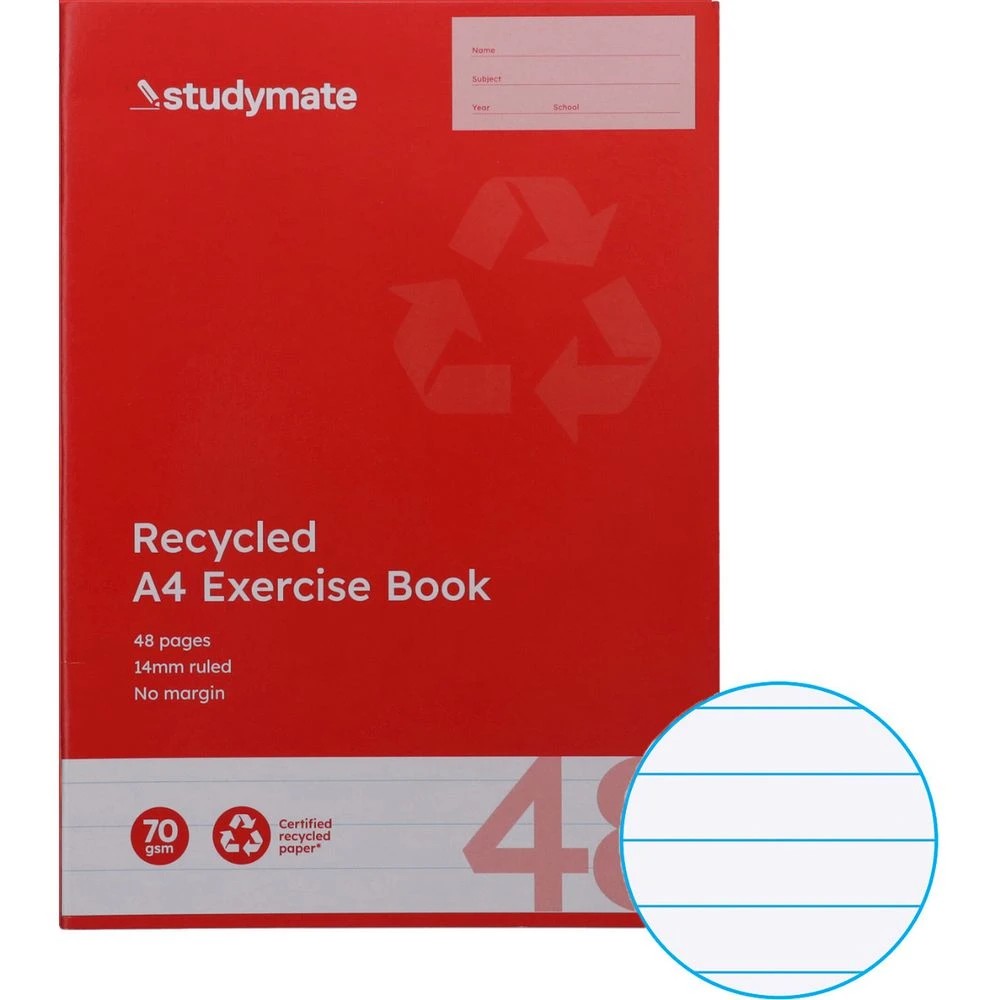 1 Studymate A4 Recycled 70gsm 14mm Ruled Exercise Book 48 Page, 1 of 4