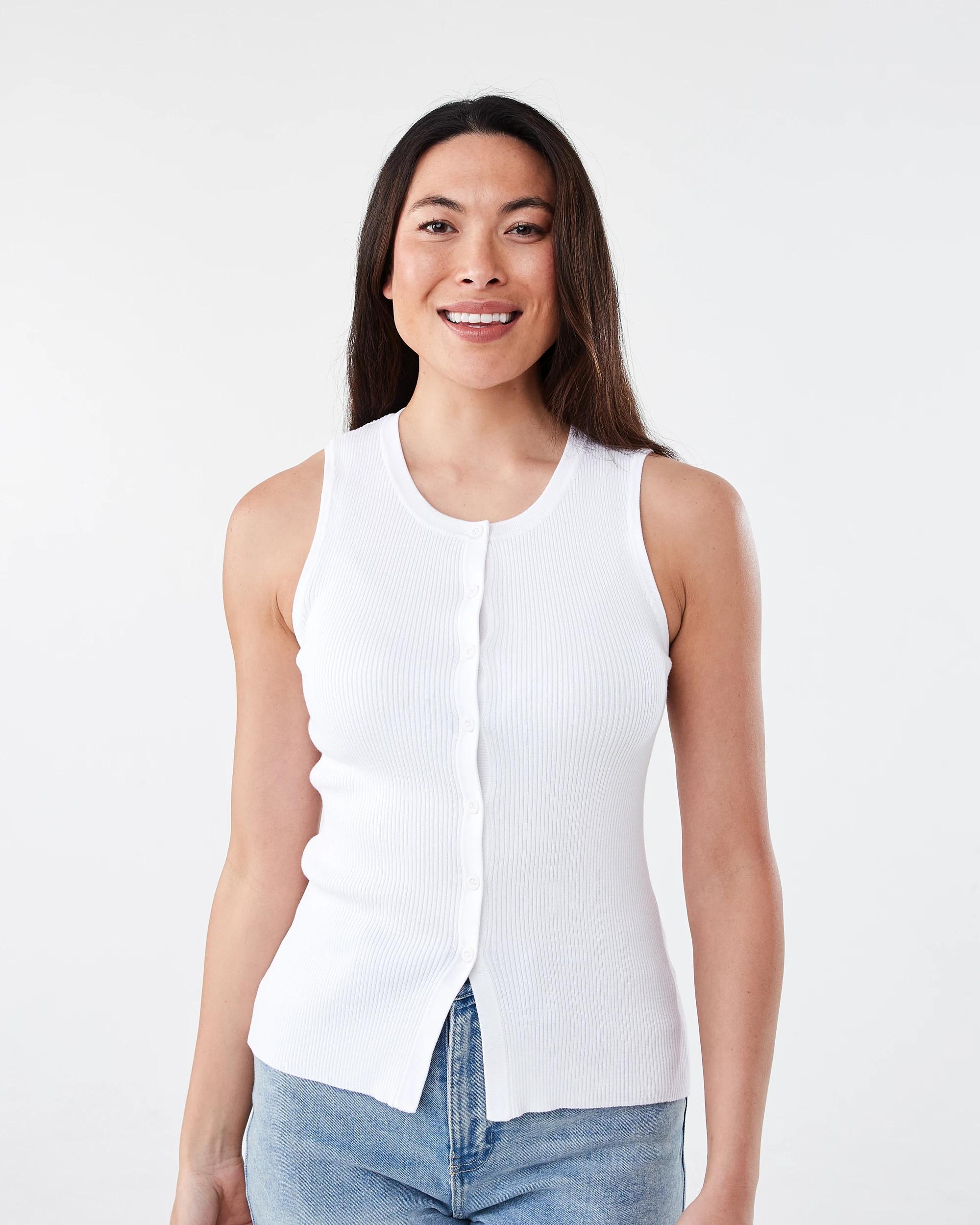 1 Sleeveless Rib Button Tank White, 1 of 5