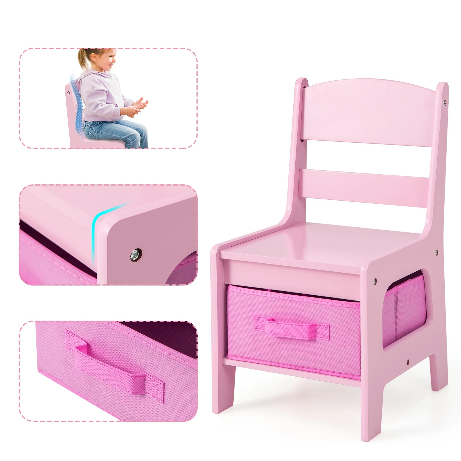 5 Costway 3PCS Kids Table & Chairs Set w/Storage Box, 5 of 6