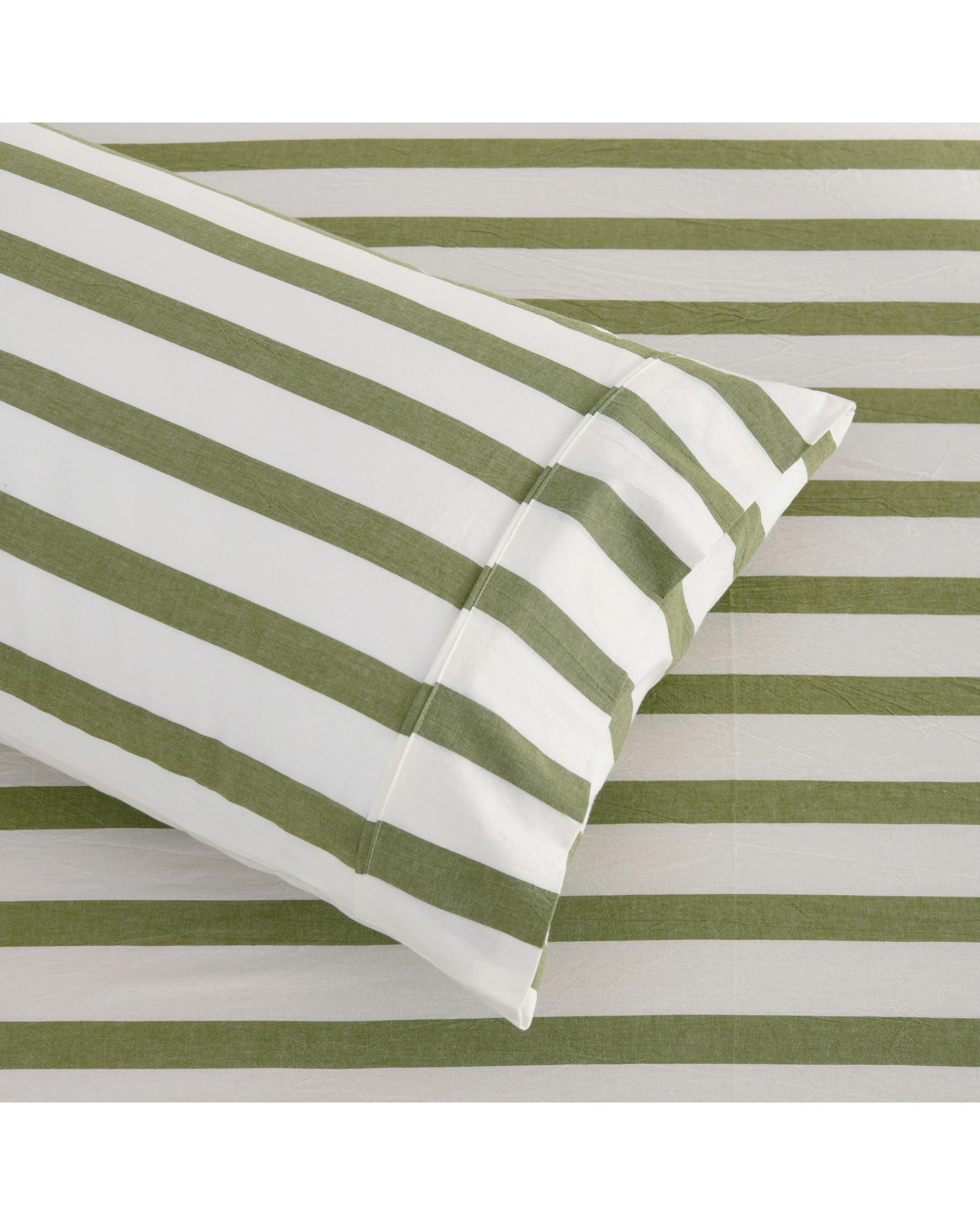 3 Dreamaker Cove Yarn Dyed Washed Cotton Striped Sheet Set - Single Bed - Olive, 3 of 7