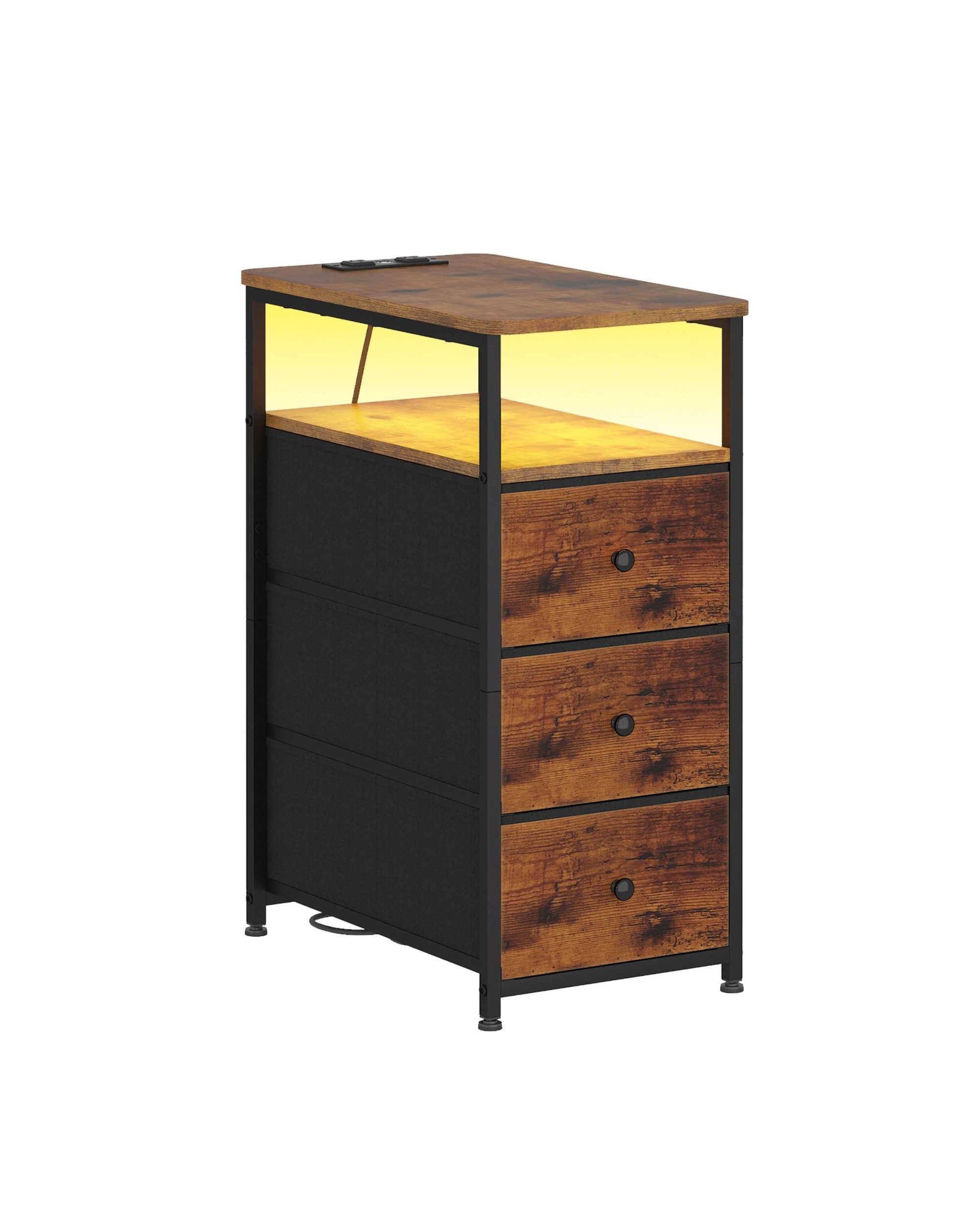 6 Advwin LED End Table Sofa Side Table with Charging Station and Drawers Narrow Bedside Table, 6 of 8