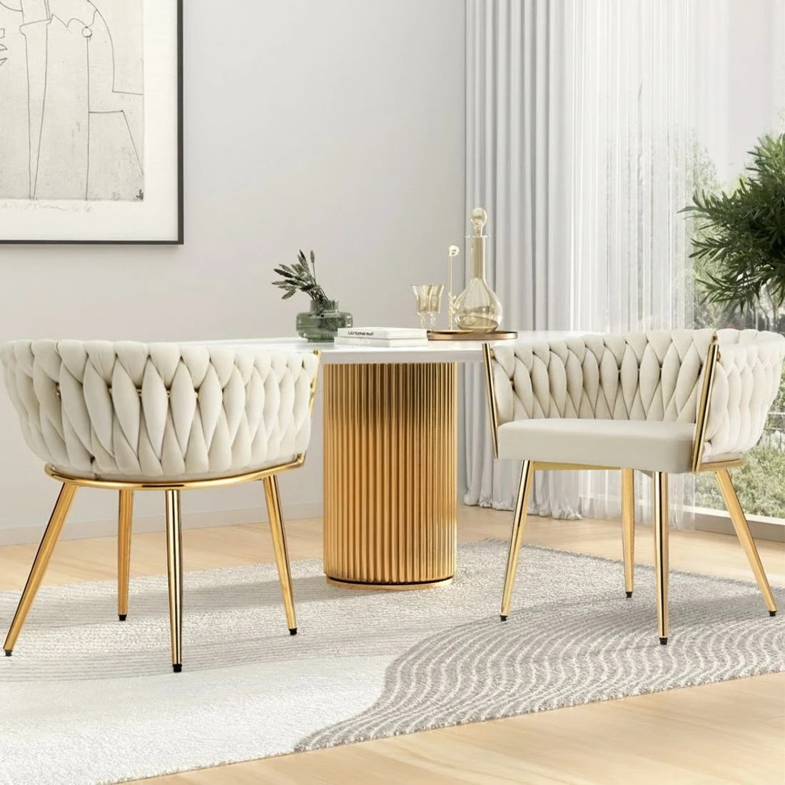 4 1 Set of 2 Artiss Dining Chairs Velvet Armchair - Beige, 4 of 6