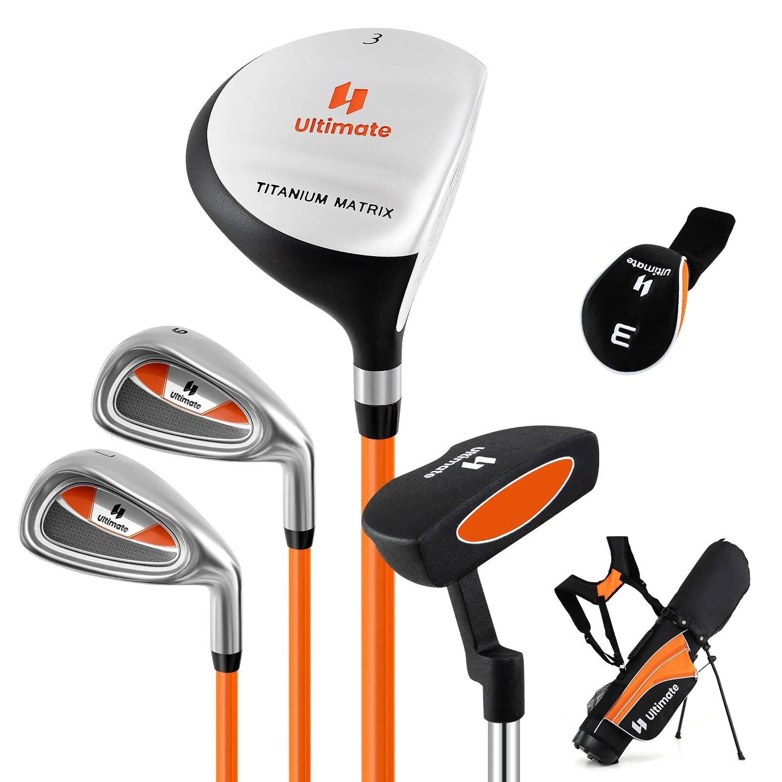 1 Costway Kids Complete Golf Club Set for Ages 8-10 Junior Golf Set w/Portable Stand Bag - Orange, 1 of 1