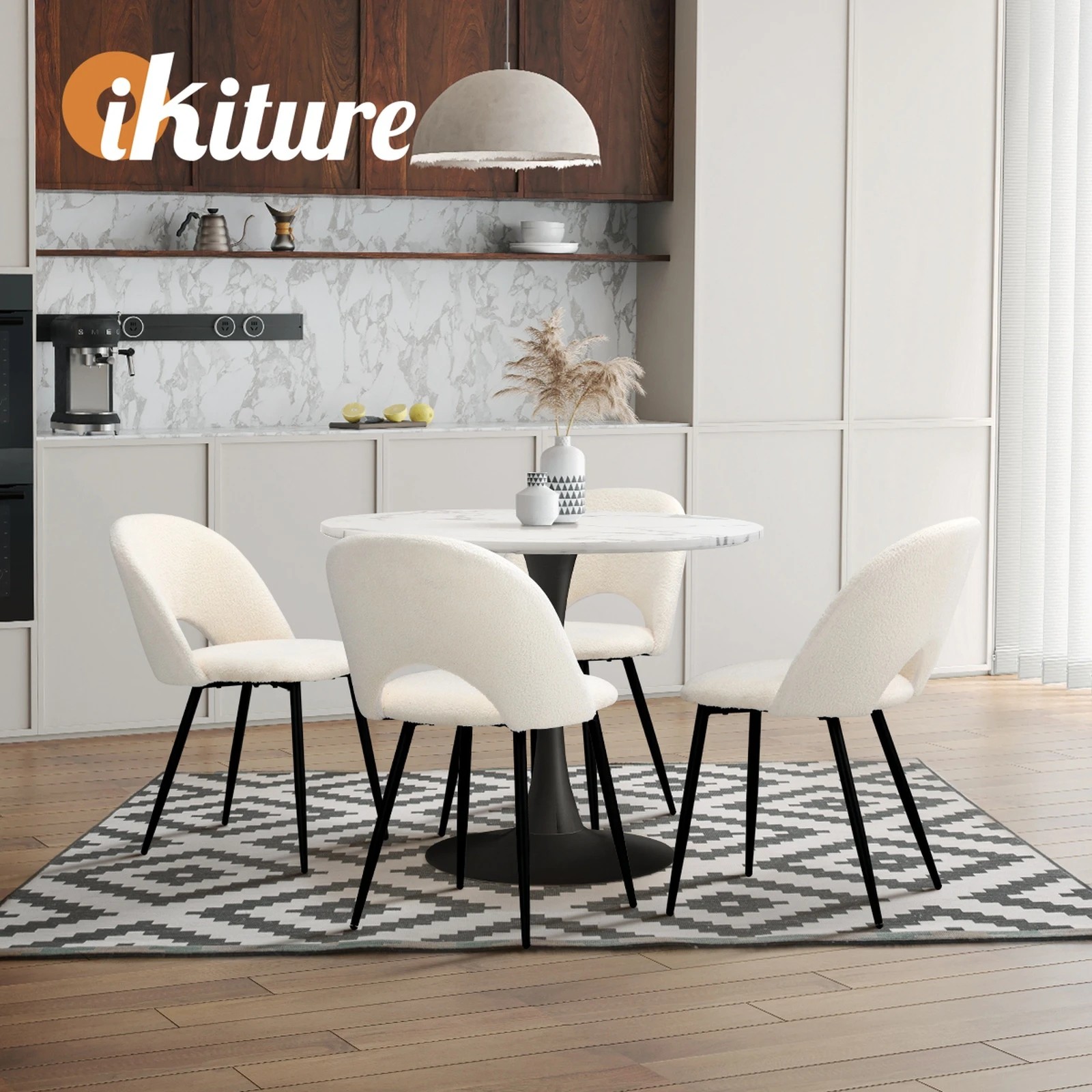 6 Oikiture 90cm Round Dining Table With 4pcs Dining Chairs Sherpa
 - Multi, 6 of 10