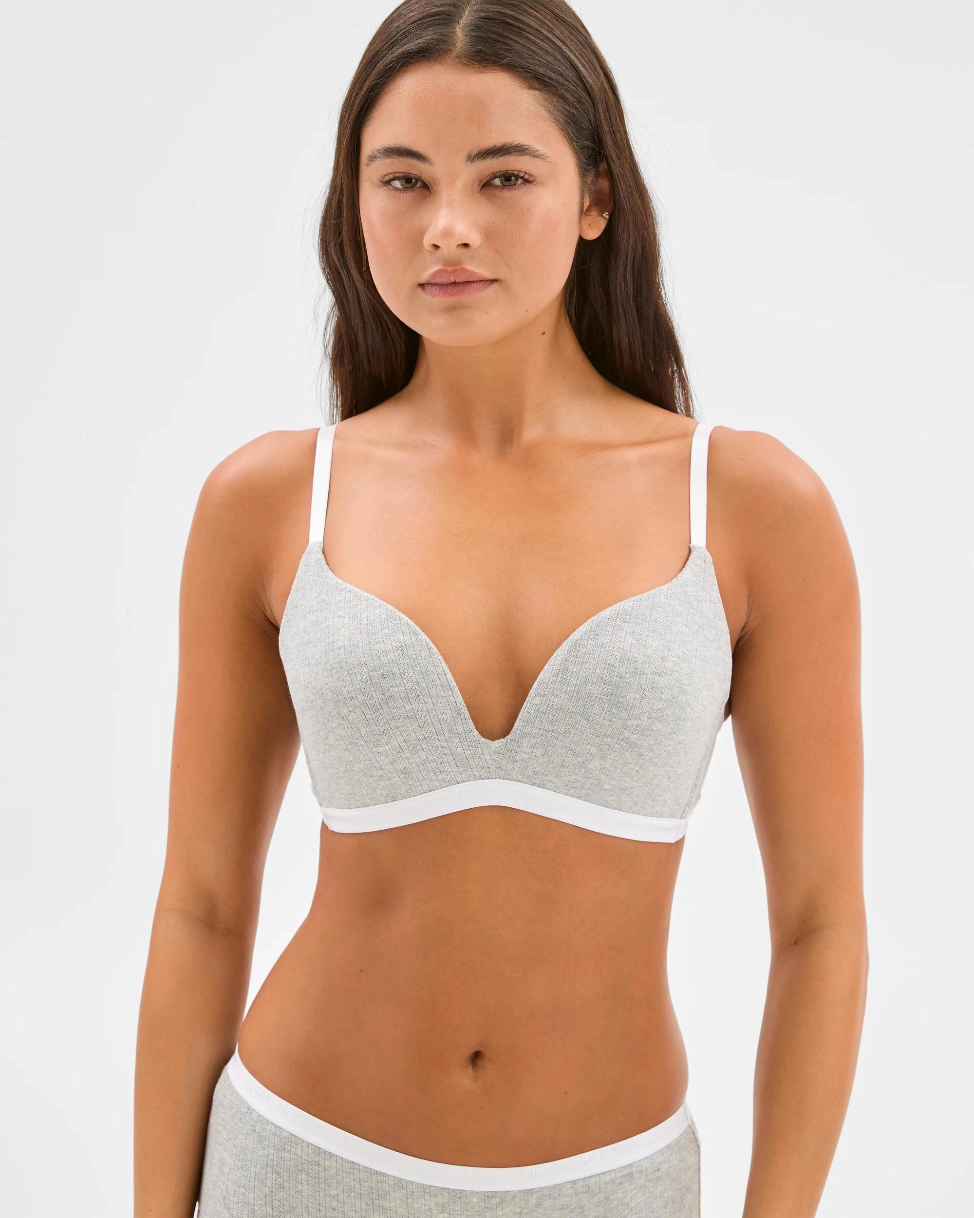 3 Australian Cotton Pointelle Wirefree Pushup Bra - Lily Loves GREY MARLE, 3 of 5