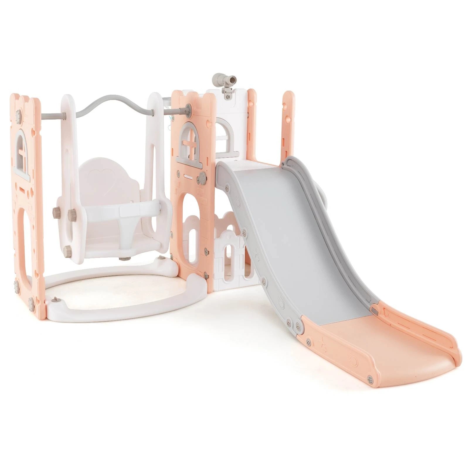 1 Costway 7-in-1 Kids Swing & Slide Set w/Water Sand Filled Base - Pink, 1 of 1