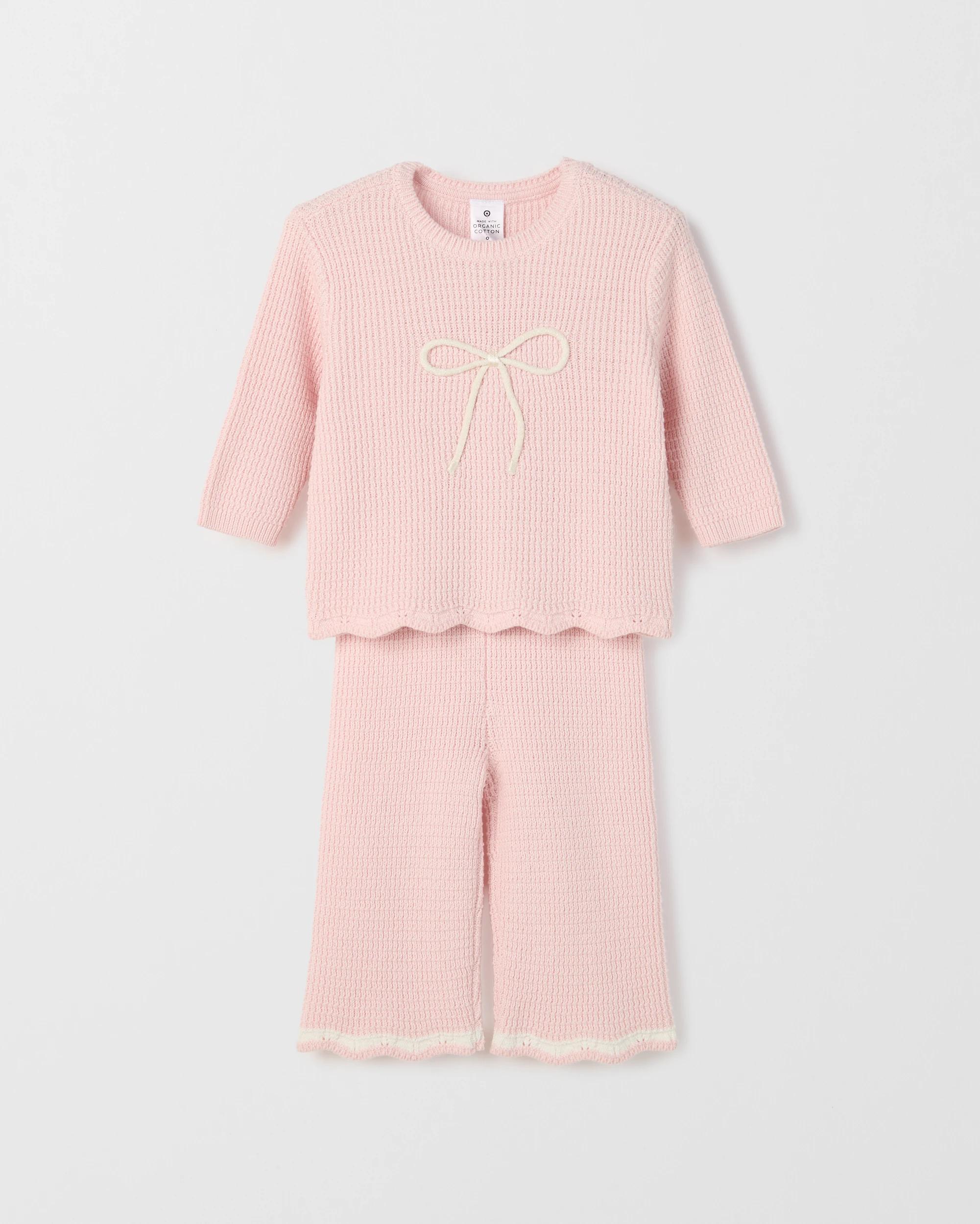 2 Target Baby Organic Cotton Knit Top & Pants 2 Piece Set BOW PINK, 2 of 4