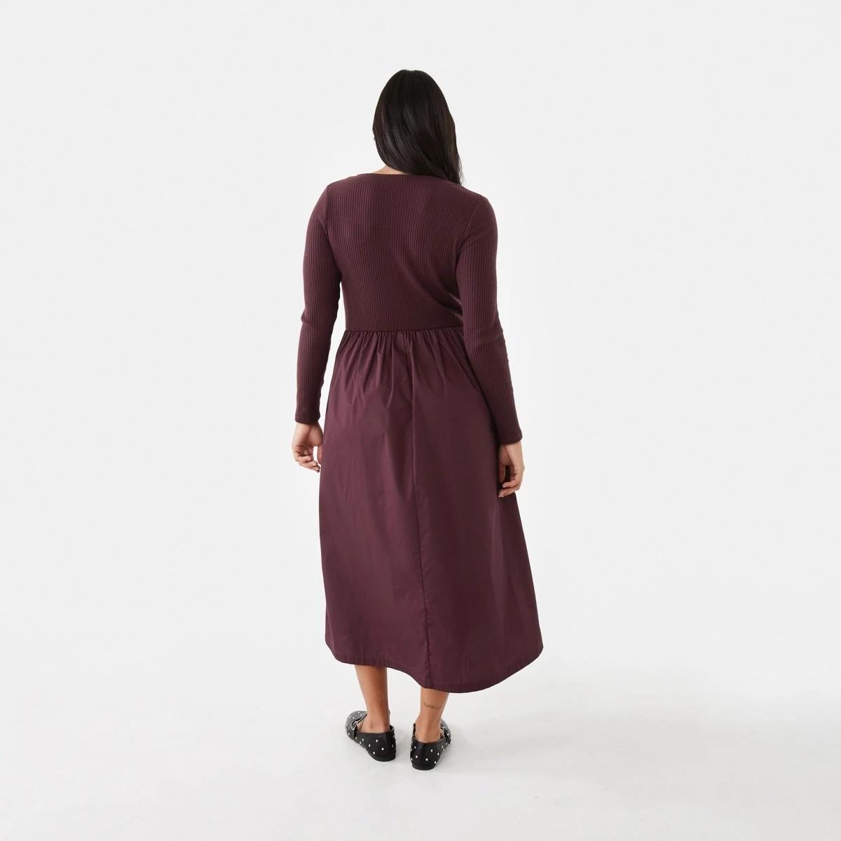 3 Long Sleeve Knit Woven Midi Dress Mulberry, 3 of 8