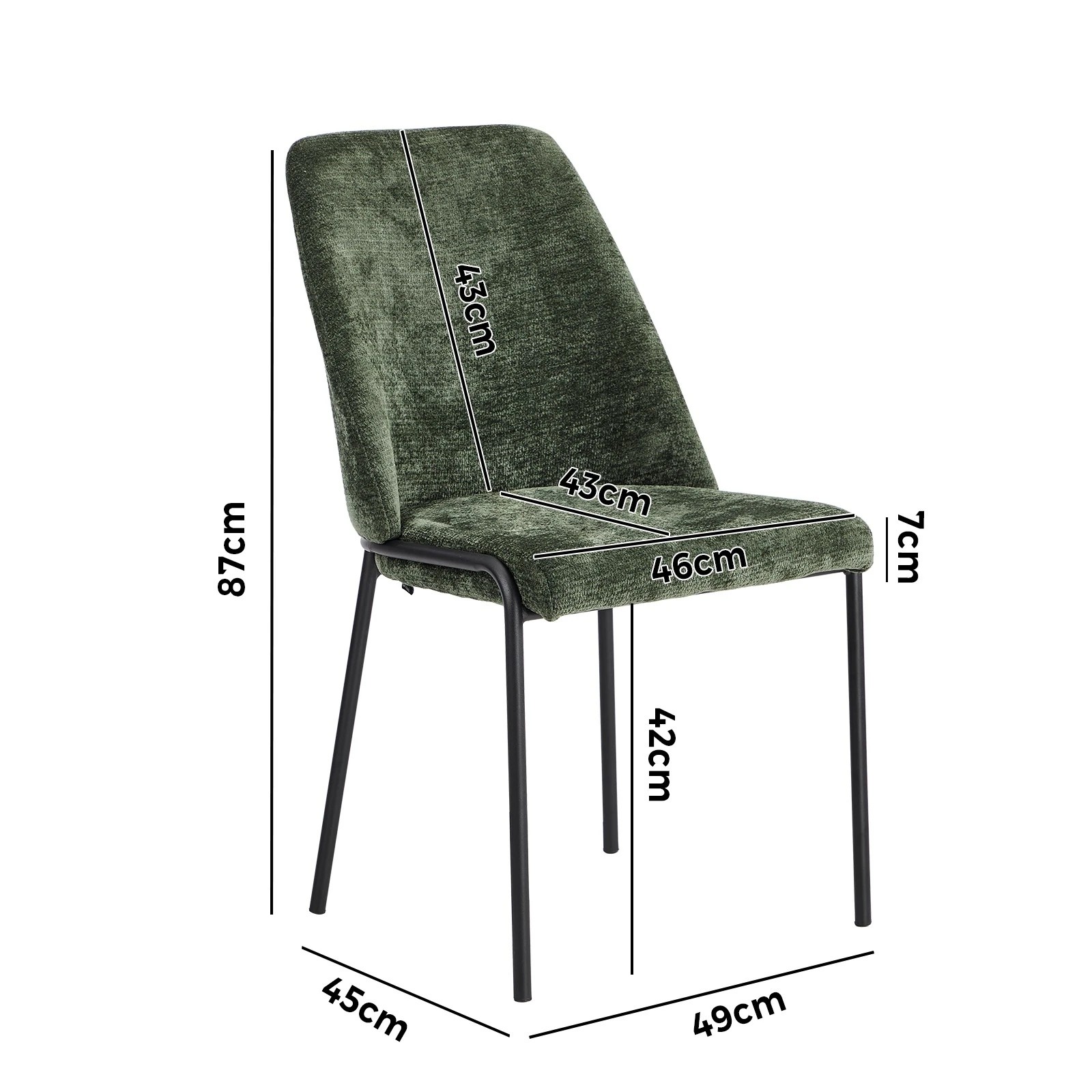 2 Oikiture Set of 4 Dining Chairs Chenille Fabric Kitchen Chair Padded Seat - Green, 2 of 9