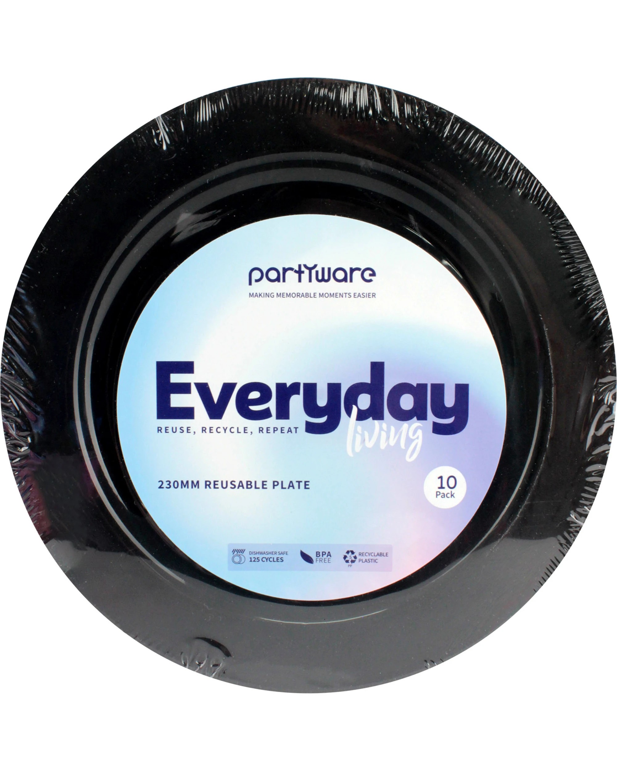 2 Black 23cm Plastic Reusable Plates (Pack of 10) - Black, 2 of 2