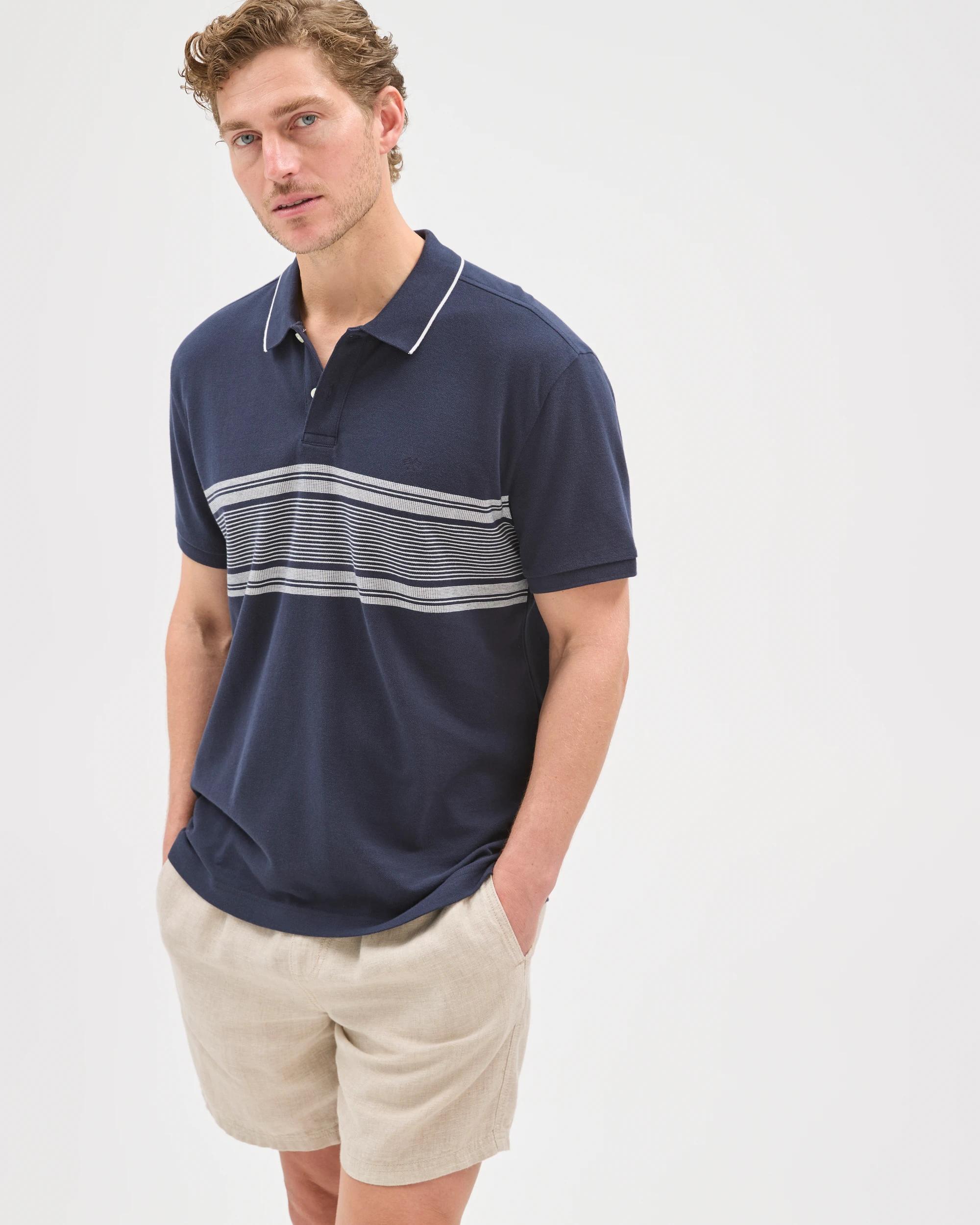 5 Target Man Australian Cotton Panelled Polo Top NAVY, 5 of 7