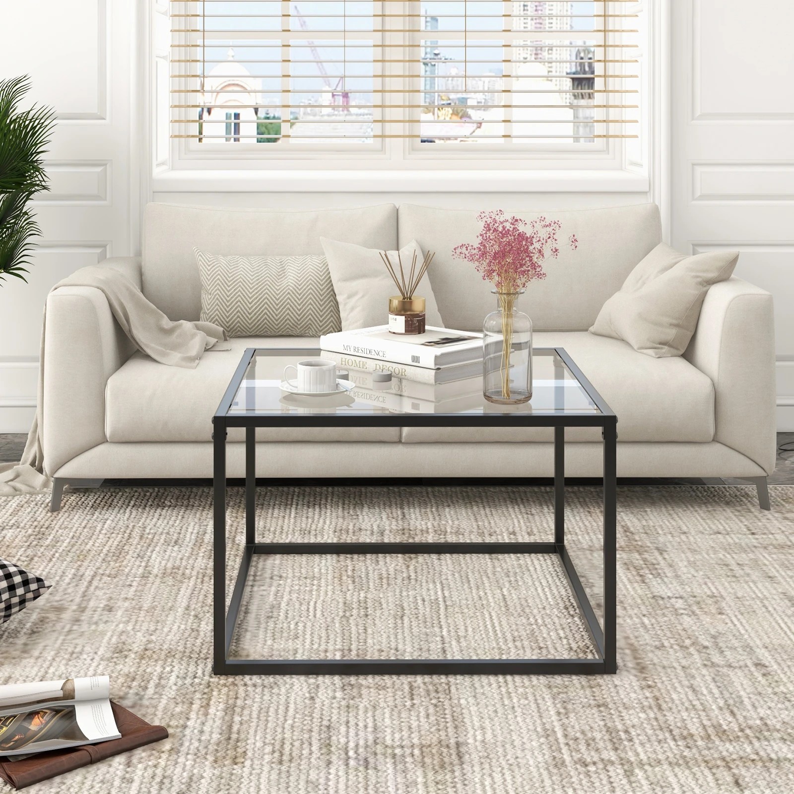 4 Costway 2-Tier Coffee Table Square Side Table Glass Tabletop, 4 of 4