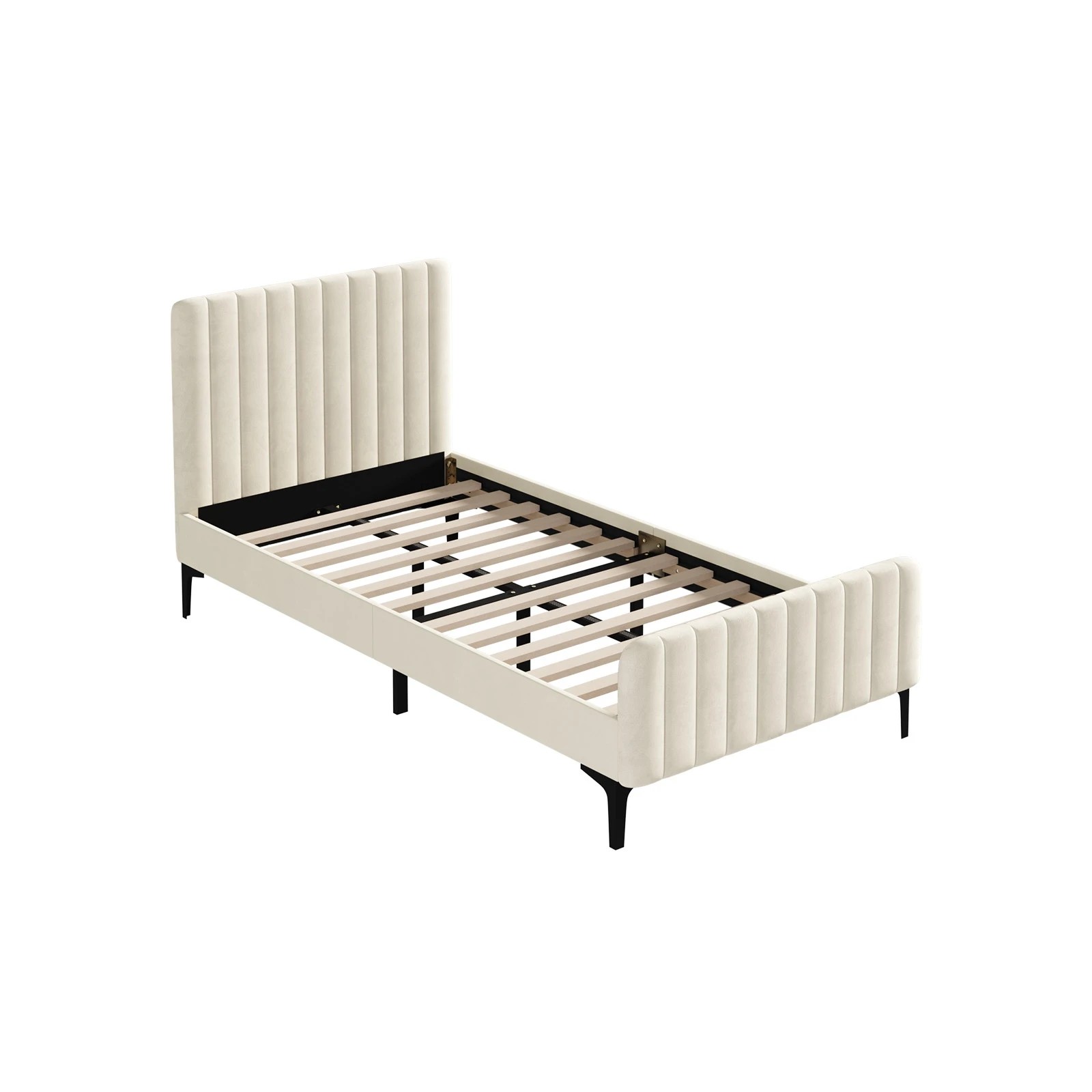 1 Oikiture King Single Bed Frame Beds Platform Velvet
 - Beige, 1 of 10