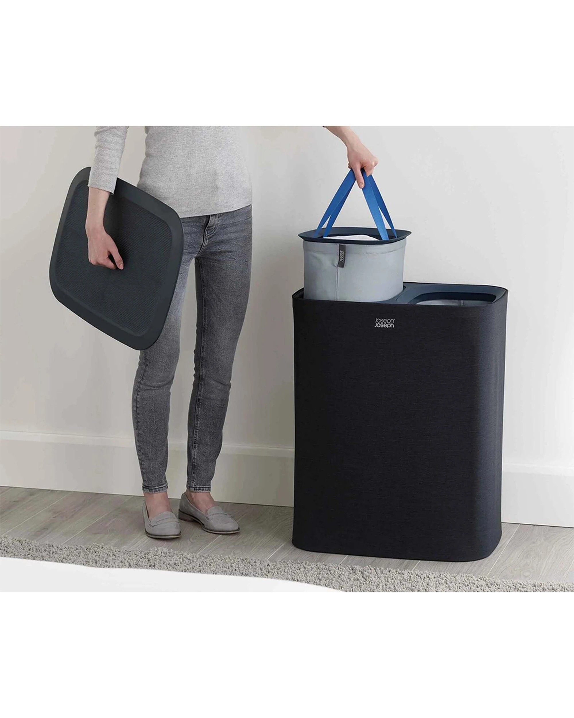 2 Joseph Joseph 90L Tota Laundry Separation Basket Dual Compartments Tote Bag Carbon - Black, 2 of 7