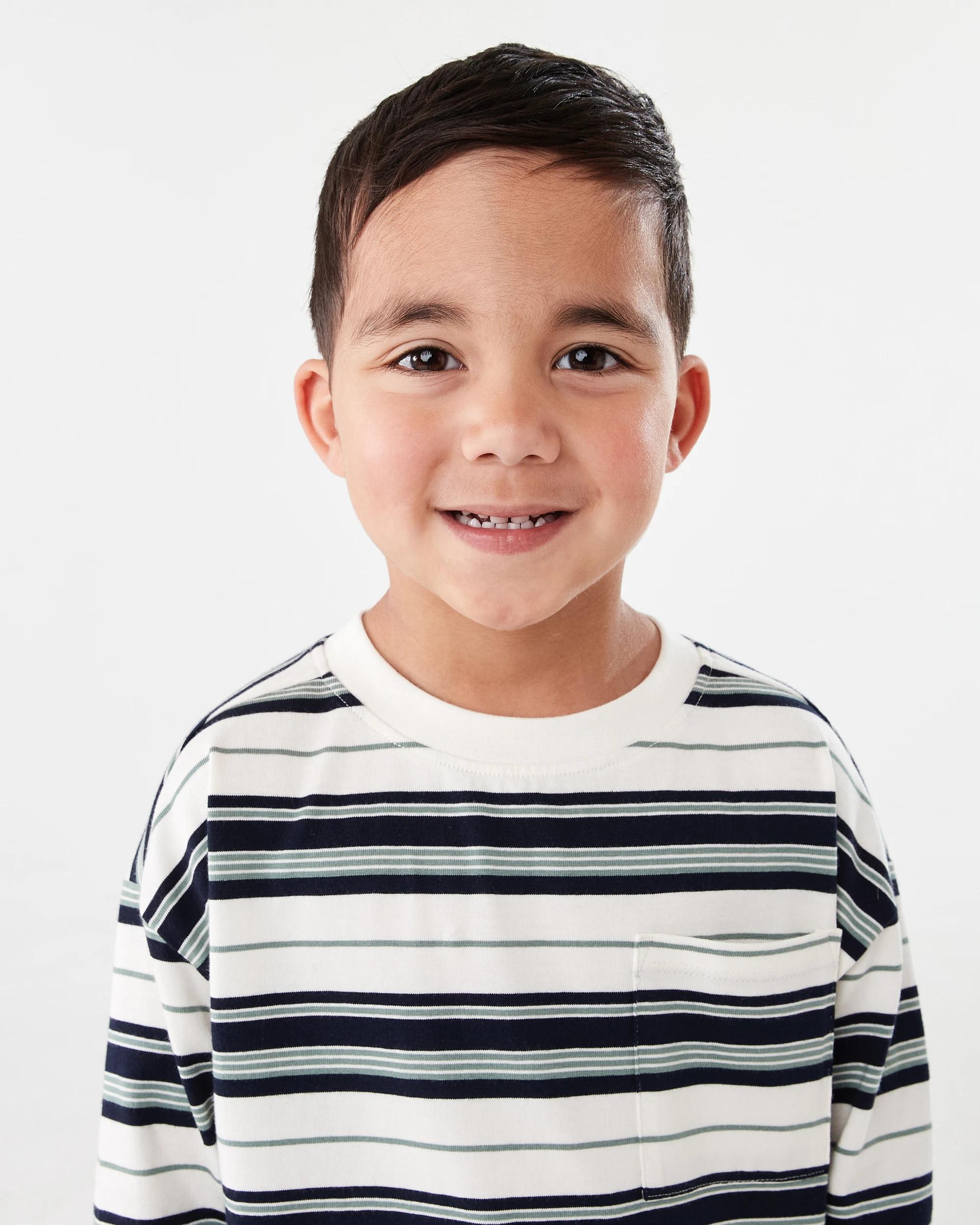 3 Long Sleeve Stripe T-shirt with Pocket Wht Stripe, 3 of 8