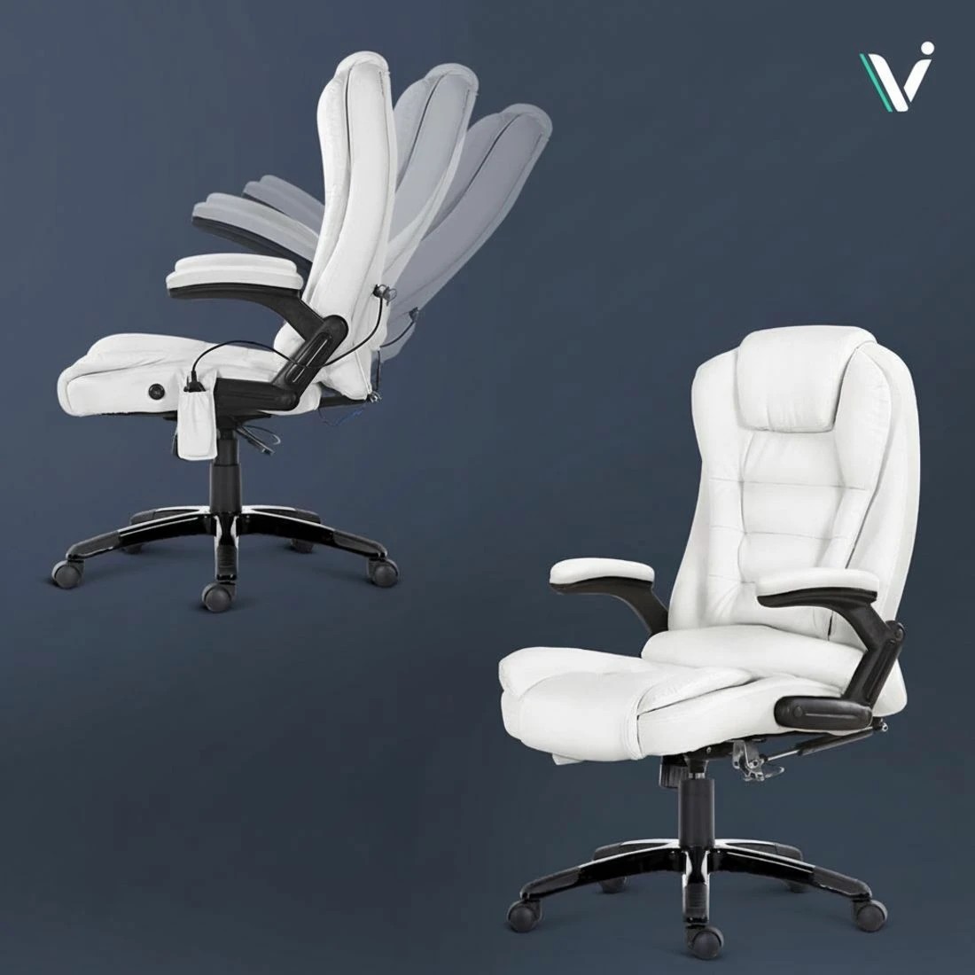 6 Artiss 8 Point Massage Office Chair Heated Seat Recliner - White, 6 of 10