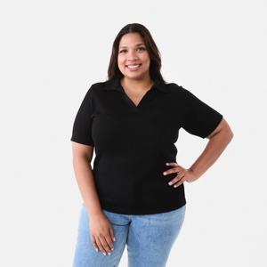 Curve Short Sleeve Textured Knit Polo Top