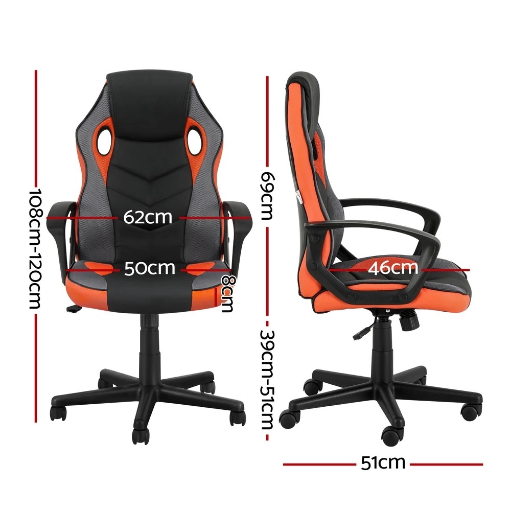 2 Artiss Gaming Office Chair Computer Chairs Orange - Orange, 2 of 6