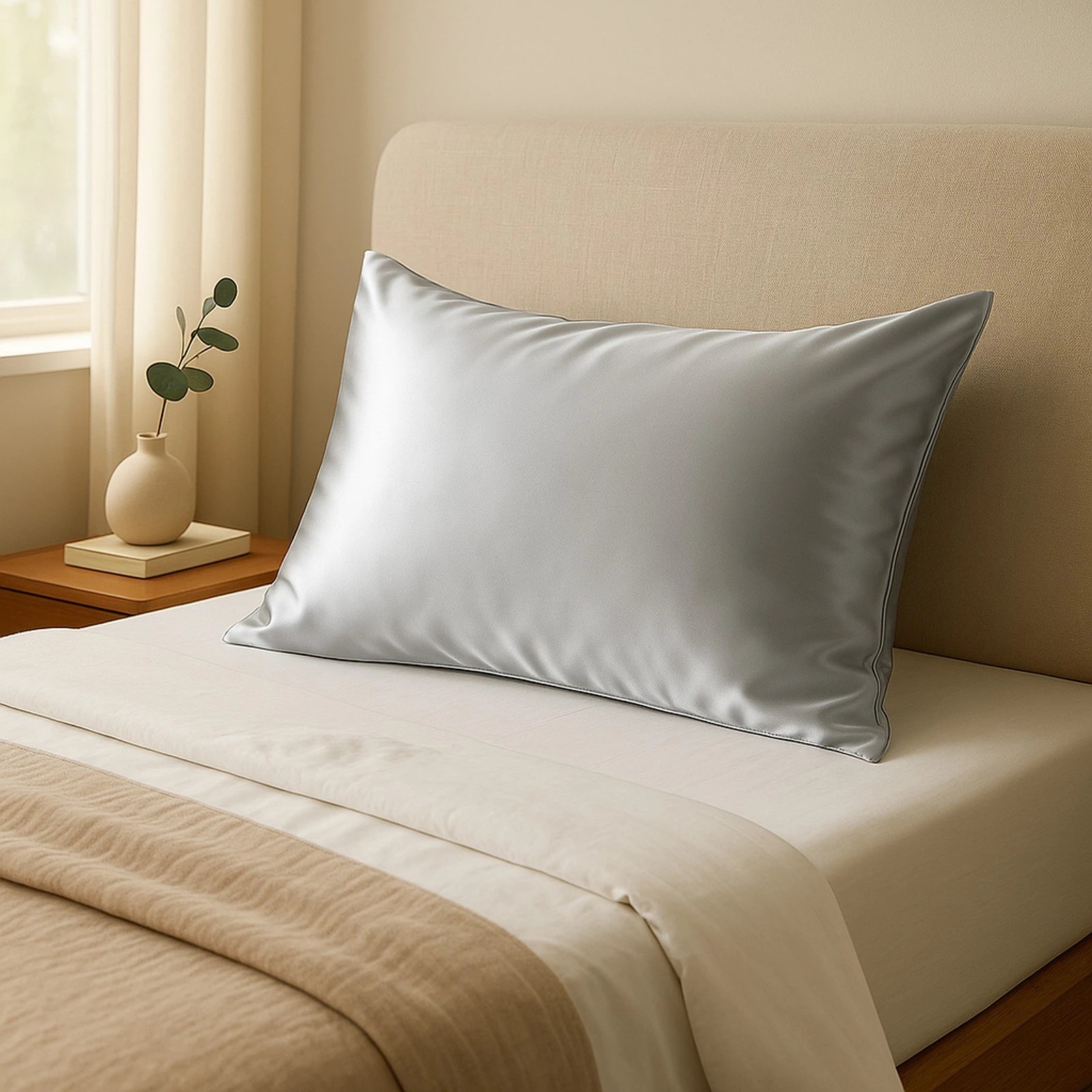1 Royal Comfort Pure Silk Pillow Case 100% Mulberry Silk Hypoallergenic Pillowcase - Silver, 1 of 10