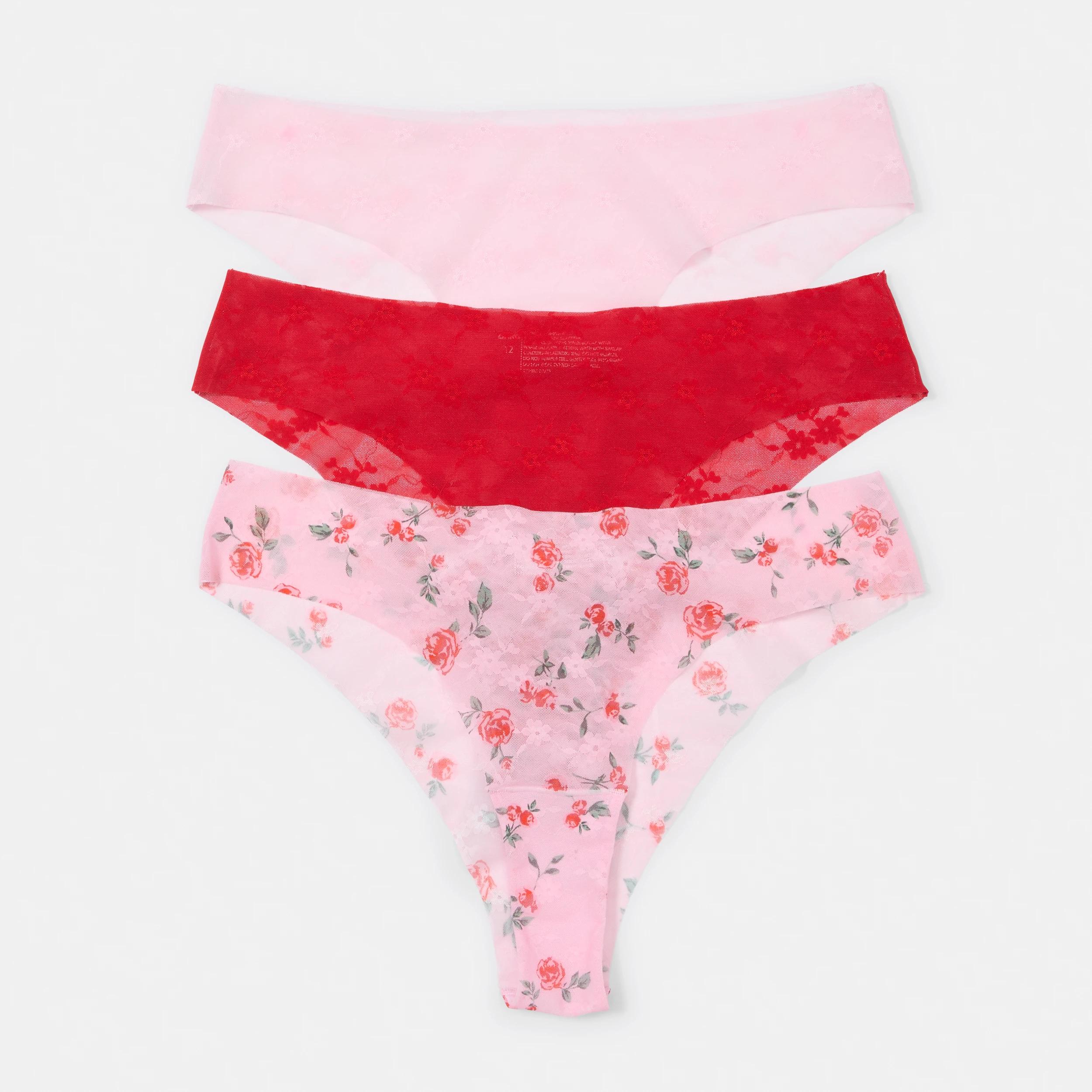 1 3 Pack Stretch Lace Cheeky Bikini Briefs Wild Rose, 1 of 8