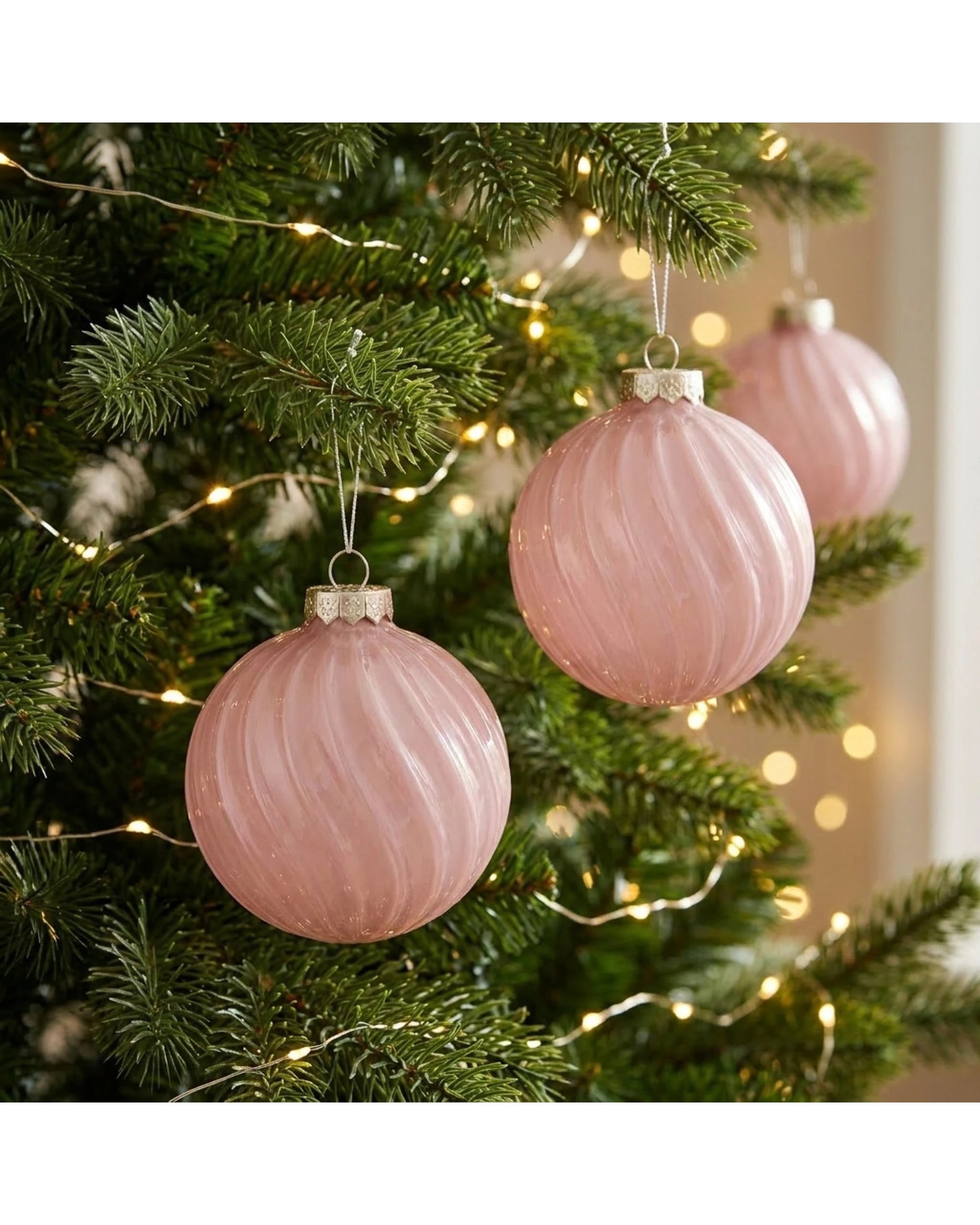 6 Christabelle 6 Pink Glass Christmas Baubles Gloss Textured 8cm Xmas Tree Decorations Hanging Ornaments Gift Boxed Set, 6 of 6