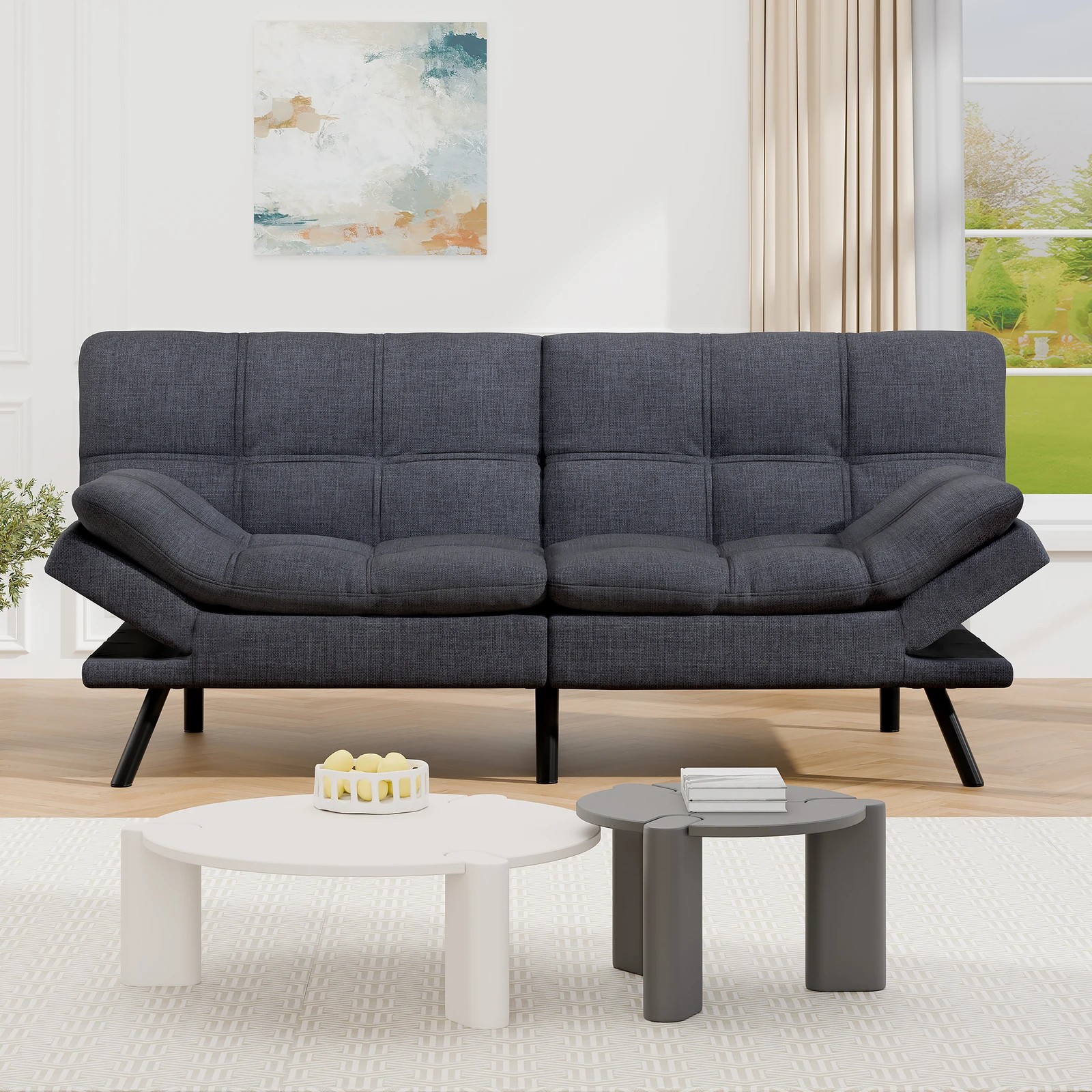 8 Alfordson Sofa Bed Couch 3 Seater Lounge Recliner Fabric - Grey, 8 of 9