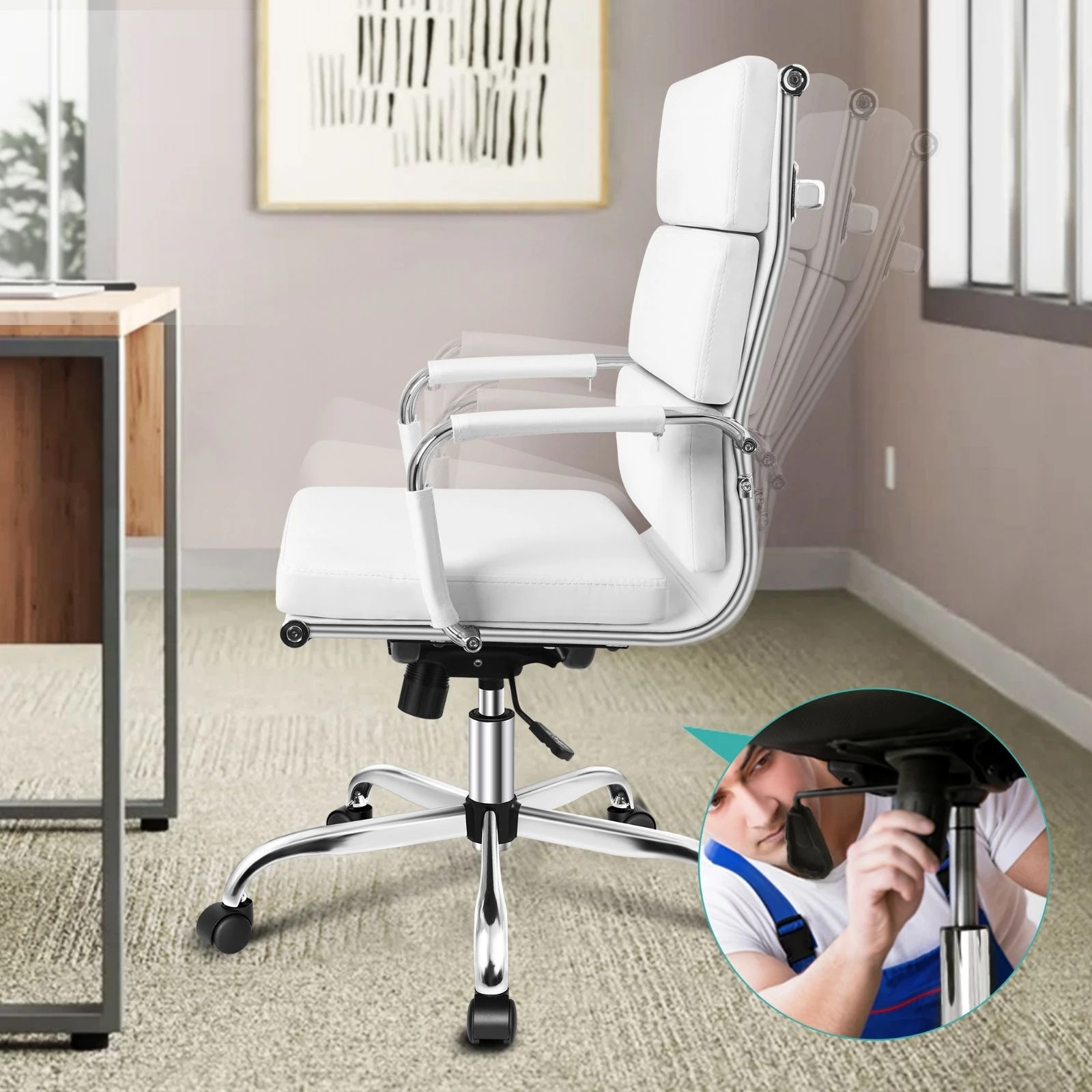 2 Alfordson Office Chair Ergonomic Paddings Executive Computer Work Seat High Back - White, 2 of 10