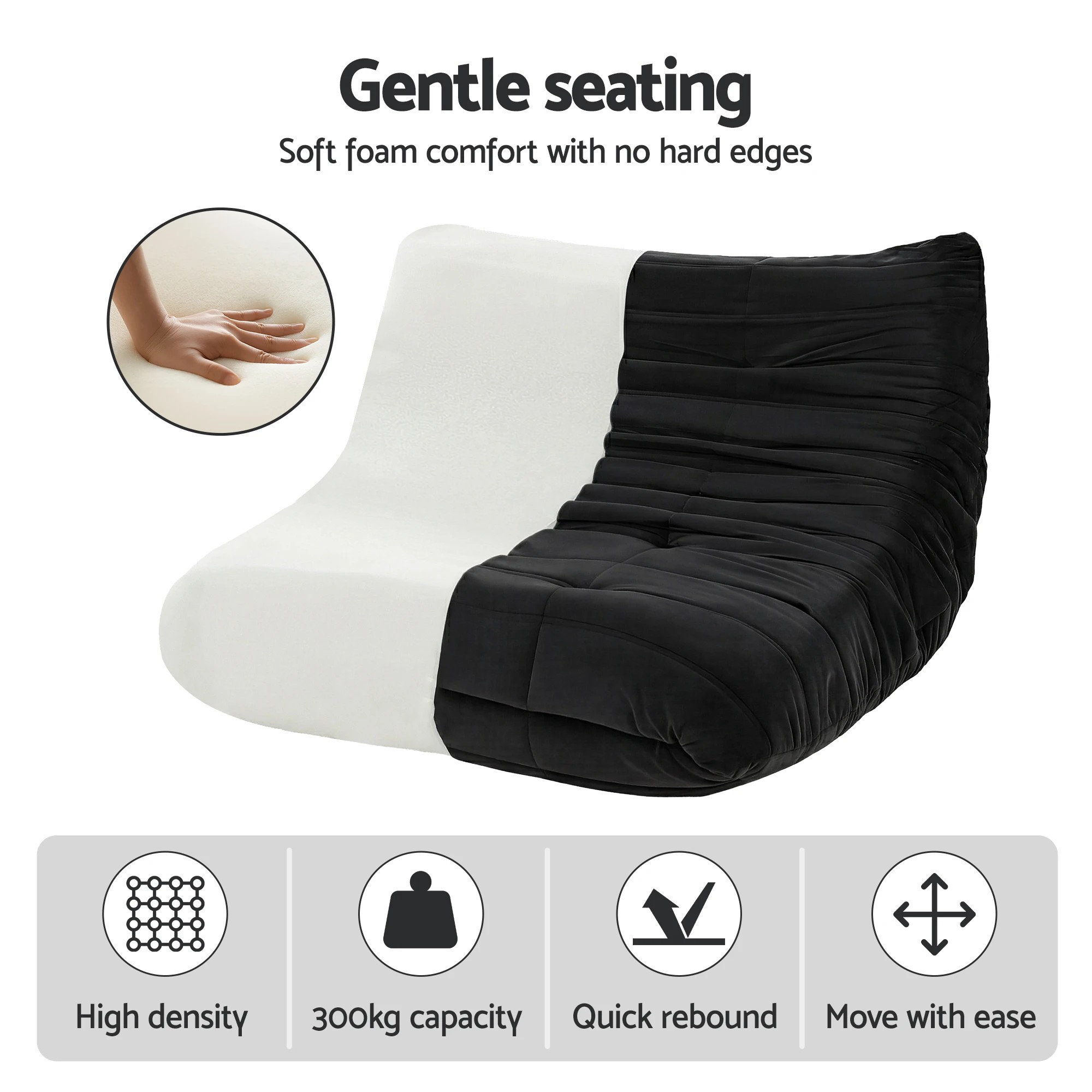 4 Artiss Lazy Sofa 2 Seaters Accent Caterpillar Chair Floor Couch Armless - Black, 4 of 7