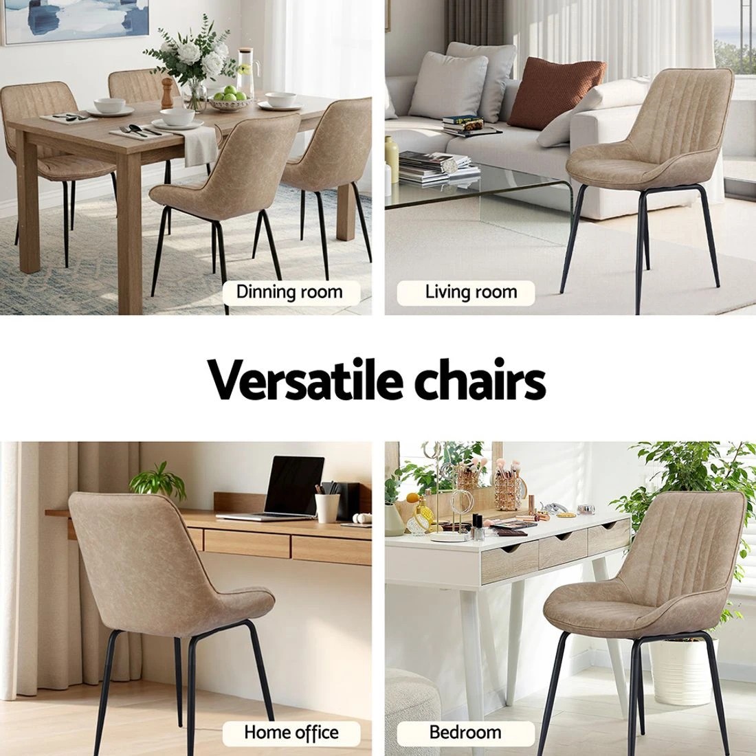 5 Artiss 2x Dining Chairs Retro PU Leather Kitchen Lounge Cafe Accent Chair Khaki - Brown, 5 of 6