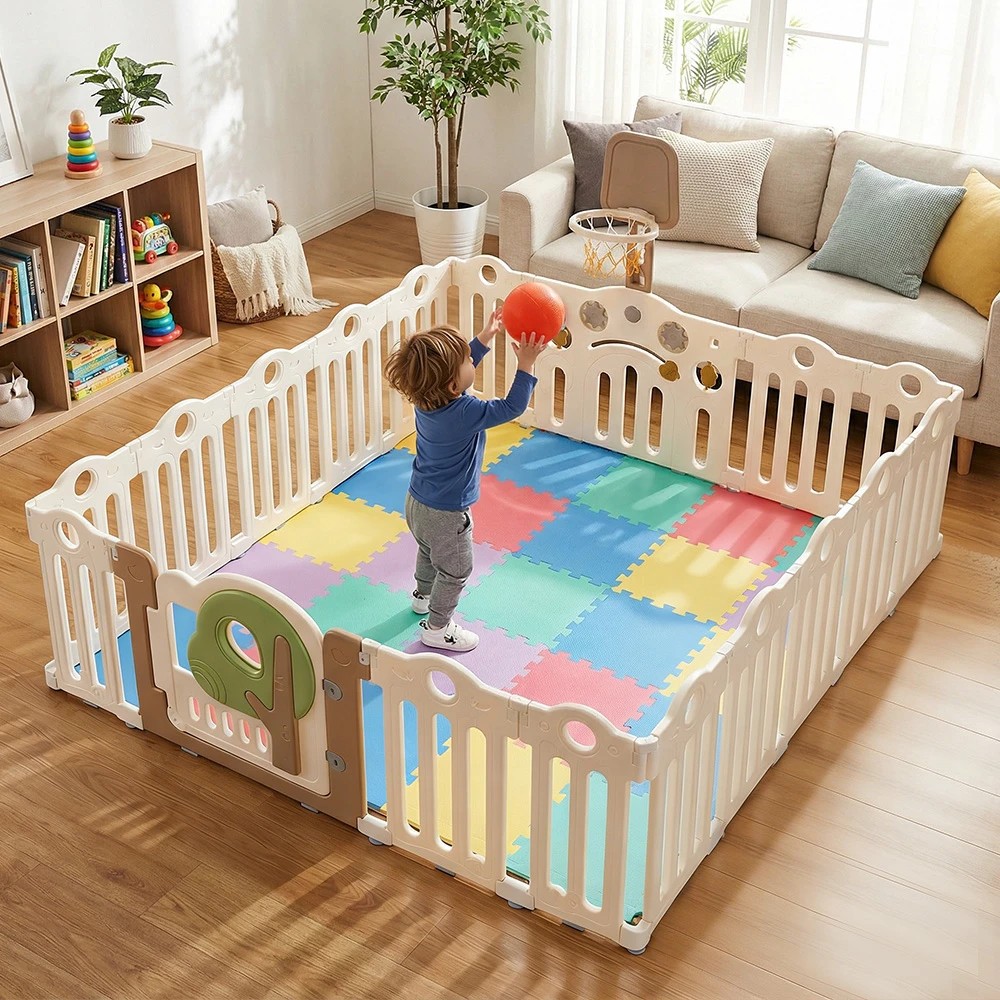 3 Playpals Kids Playpen 18 Panels Foldable Baby Safety Gate with Basketball Hoop - Multi, 3 of 3