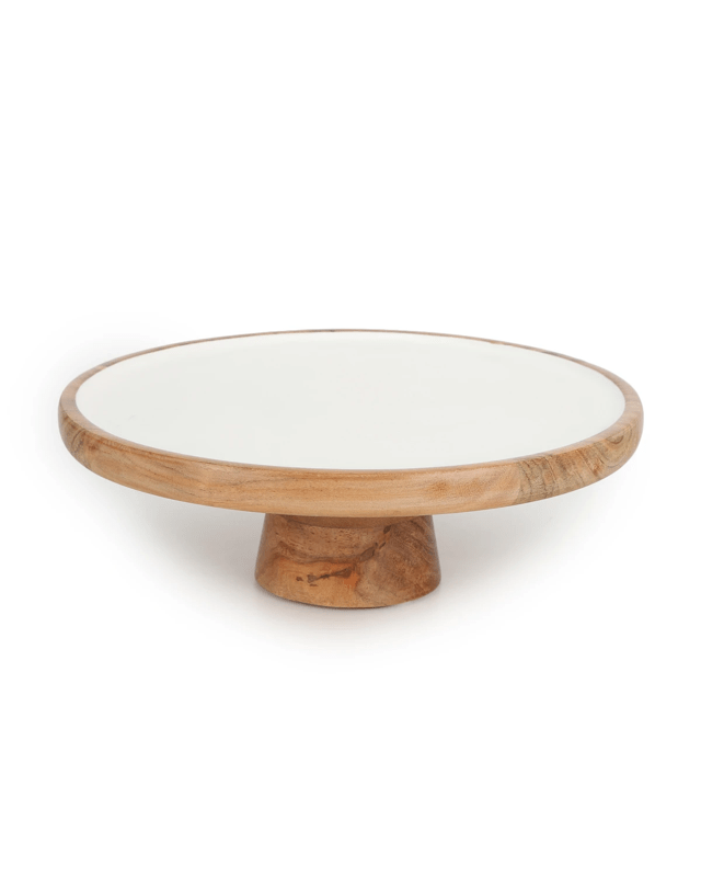 White Enamel and Acacia Wood Serve S